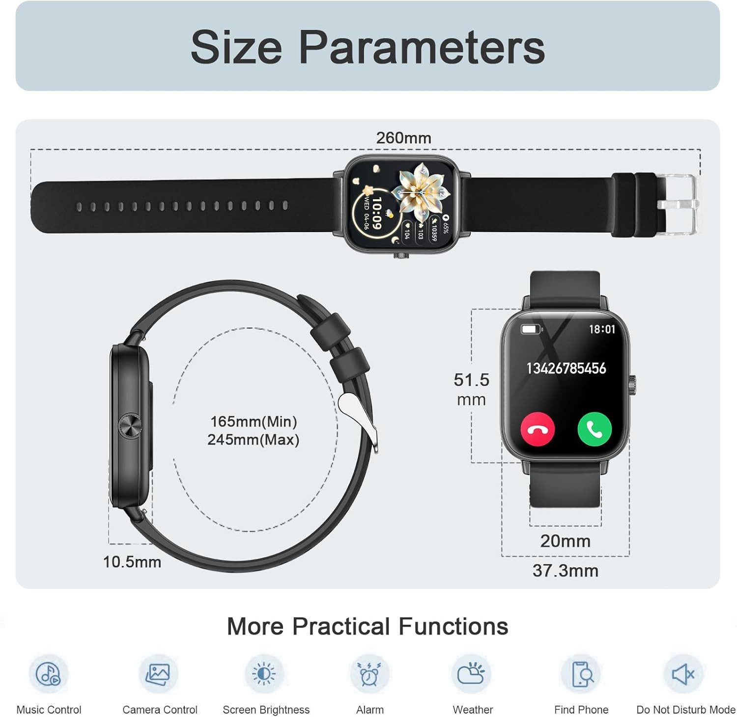 Fitonme F128 Smartwatch (4,3 cm, android ios), Smartwatch mit Telefonfunktion Fitnessuhr mit 1.83 Zoll Touchscreen