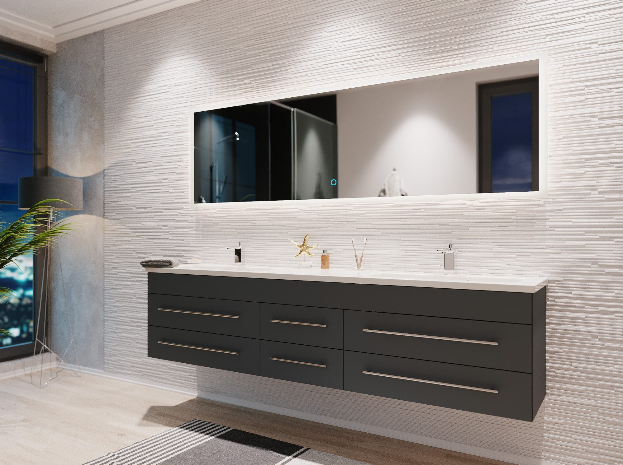 Magnolia Home Waschtisch Badmöbelset Colossos200 2-teilig LED Spiegel grafit