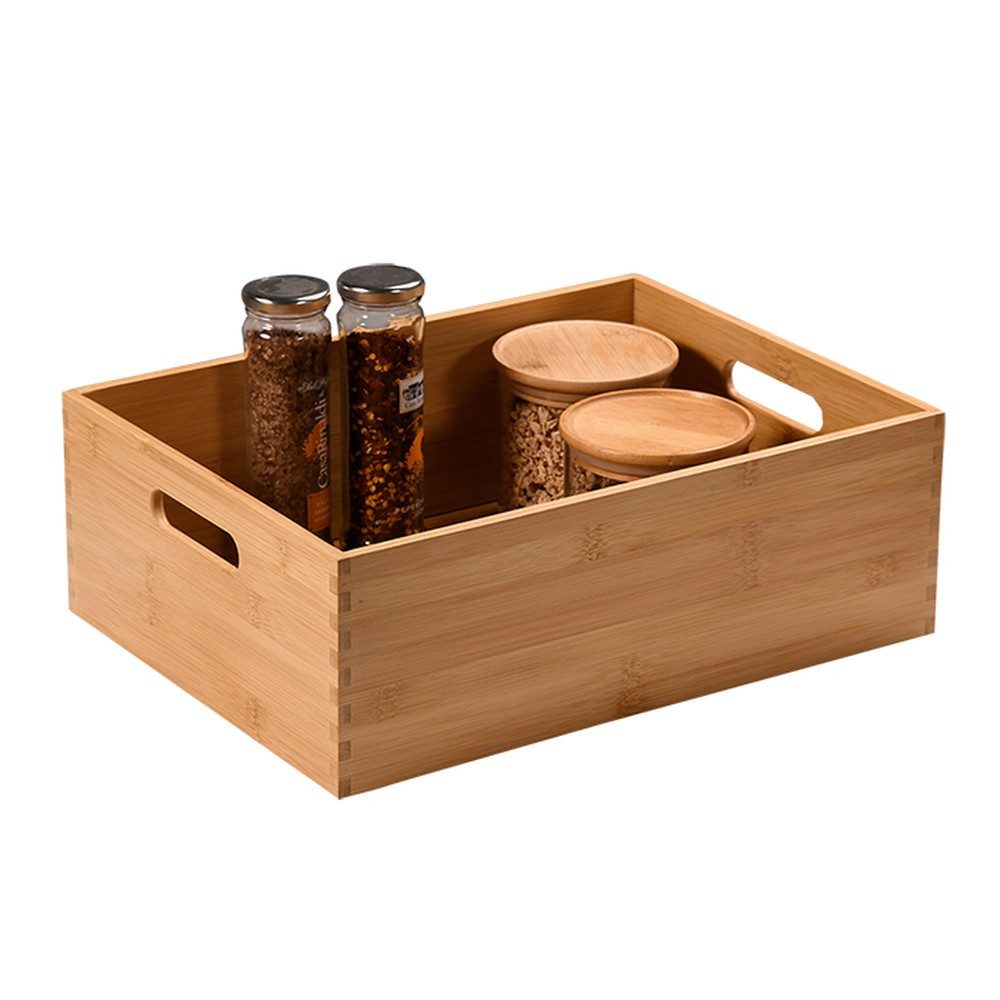 Kesper Allzweckkiste Aufbewahrungsbox aus Bambus 38,5x28,5x13 cm, Stapelkiste mit Grifföffnungen