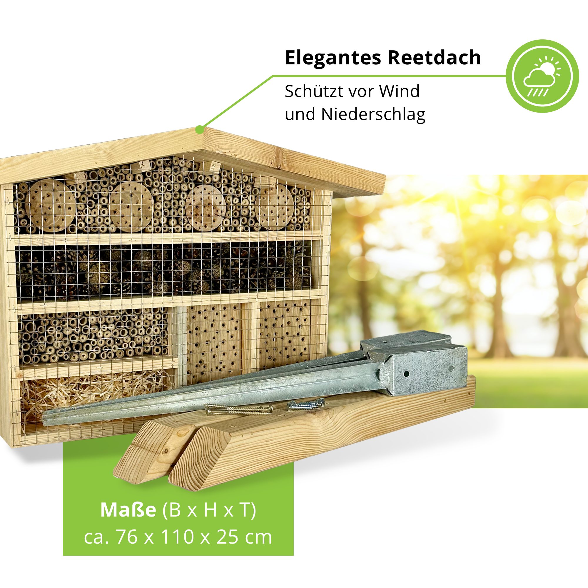gartenetage Insektenhotel XXL Insektenchalet/Bienenhotel Groß, zum Aufstellen/Insektenhotel aus Massiv-Holz für Bienen & Marienkäfer