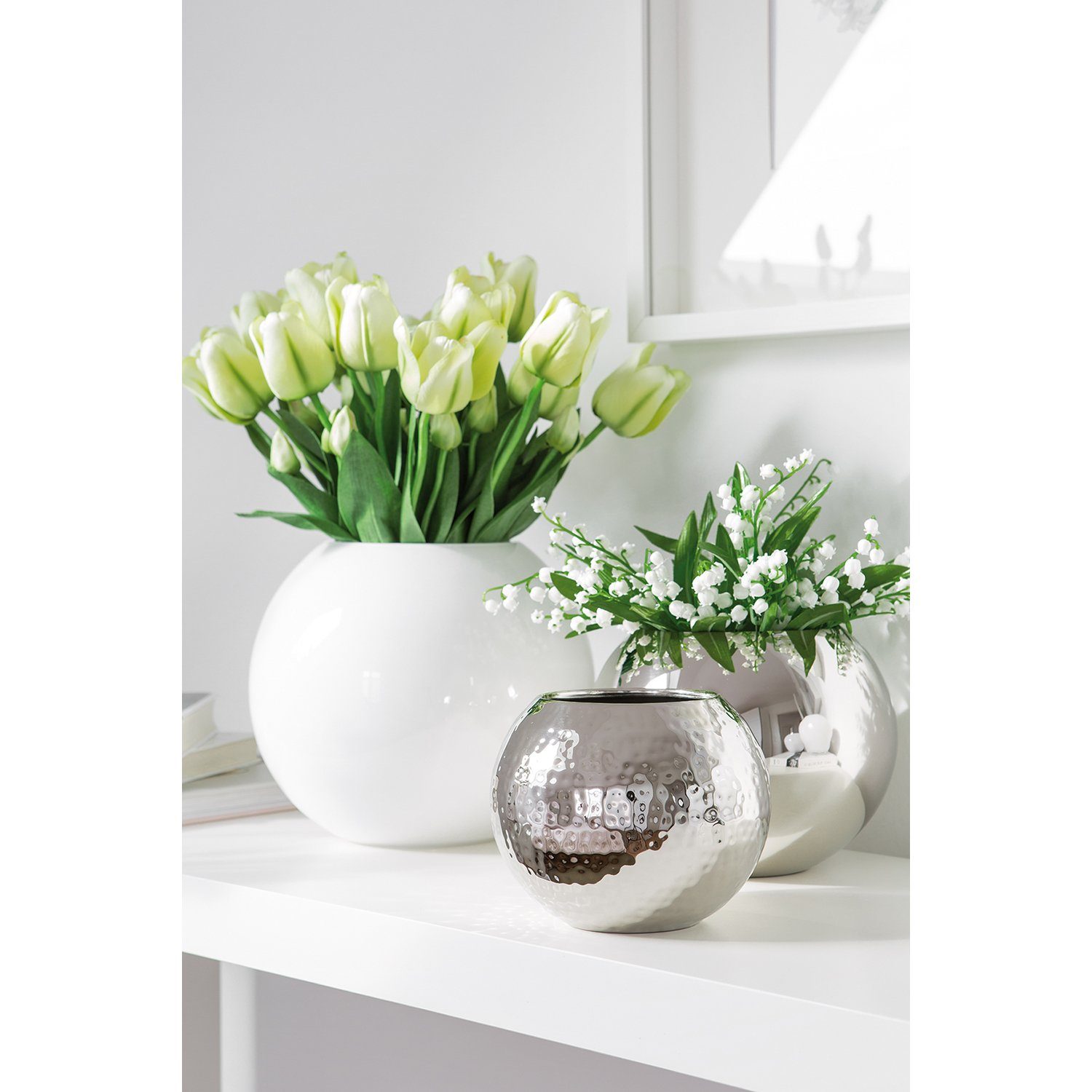 Fink Dekovase MOON Vase - H. 13cm x Ø 13cm - silberfarben - Eisen - Blumenvase (1 St., Blumengefäß - Blumenbehälter), Elegante Blumenvase - Dekovase & Ziervase für stilvolle Akzente