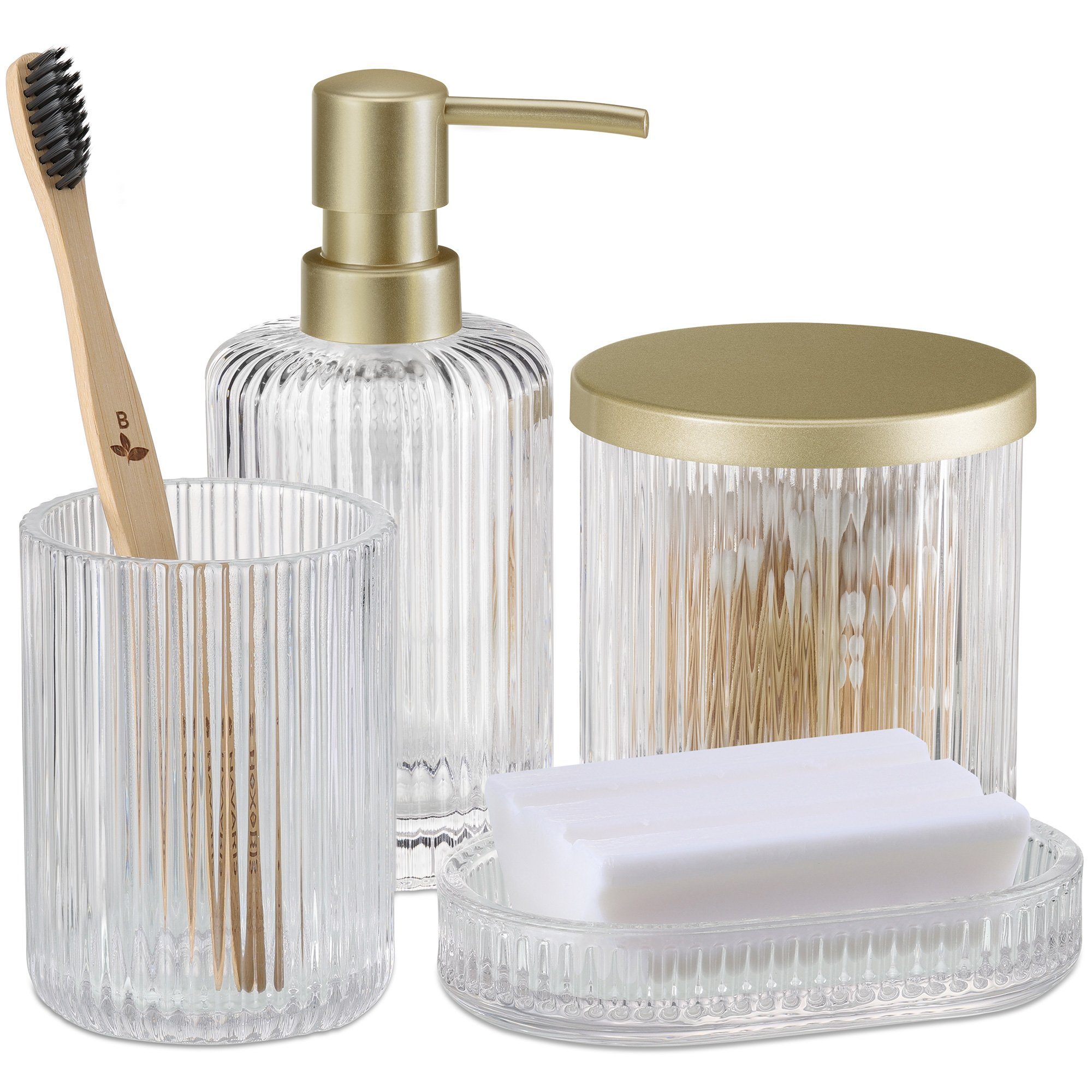 Navaris Badaccessoire-Set Badezimmer Set 4-teilig aus Glas - Badzubehör - B günstig online kaufen