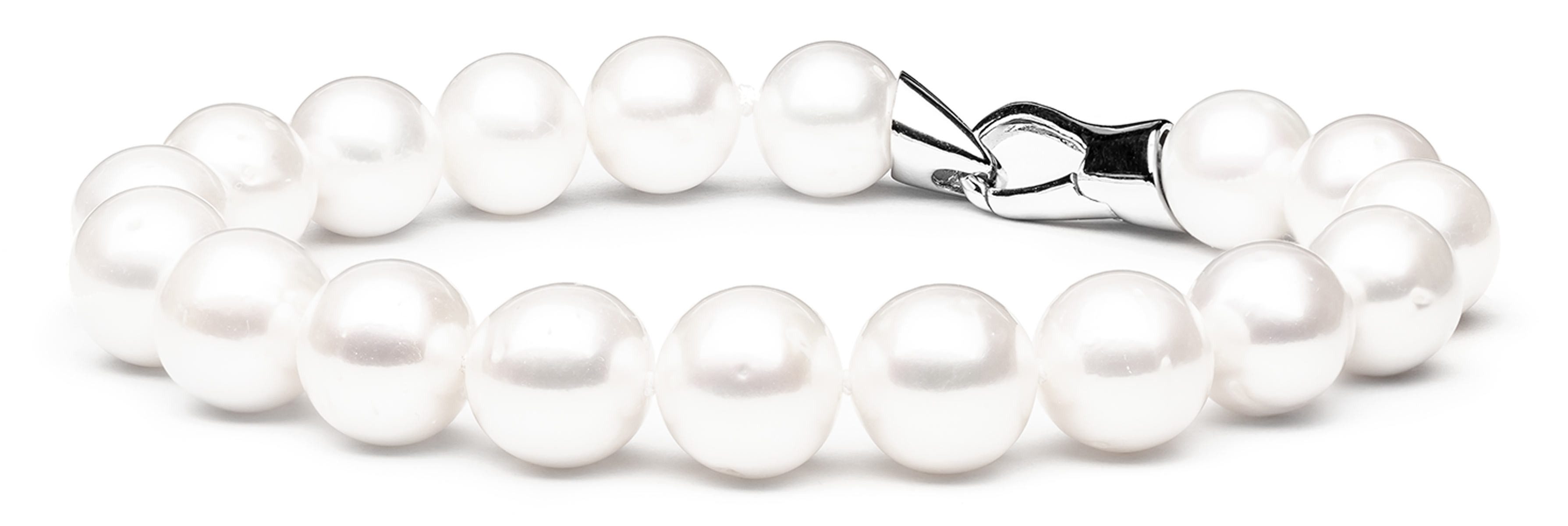 Gaura Pearls Perlenarmband klassisch weiß rund, echte Süßwasserzuchtperle, 925er rhodiniertes Silber