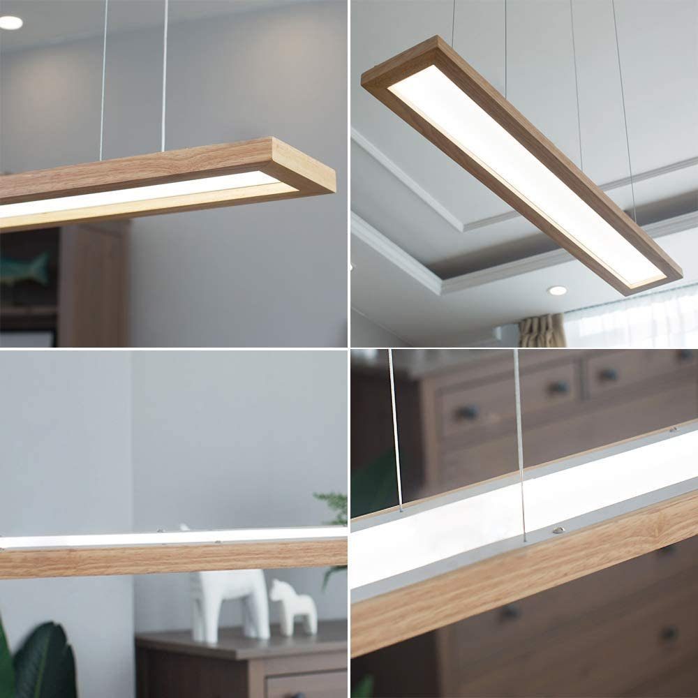 ZMH LED Pendelleuchte aus Massivholz, 100 cm, 40 W, dimmbar mit Fernbedienung, LED fest integriert, warmweiß, kaltweiß, höhenverstellbar bis 150 cm, für Esstisc – Bild 4 von 5