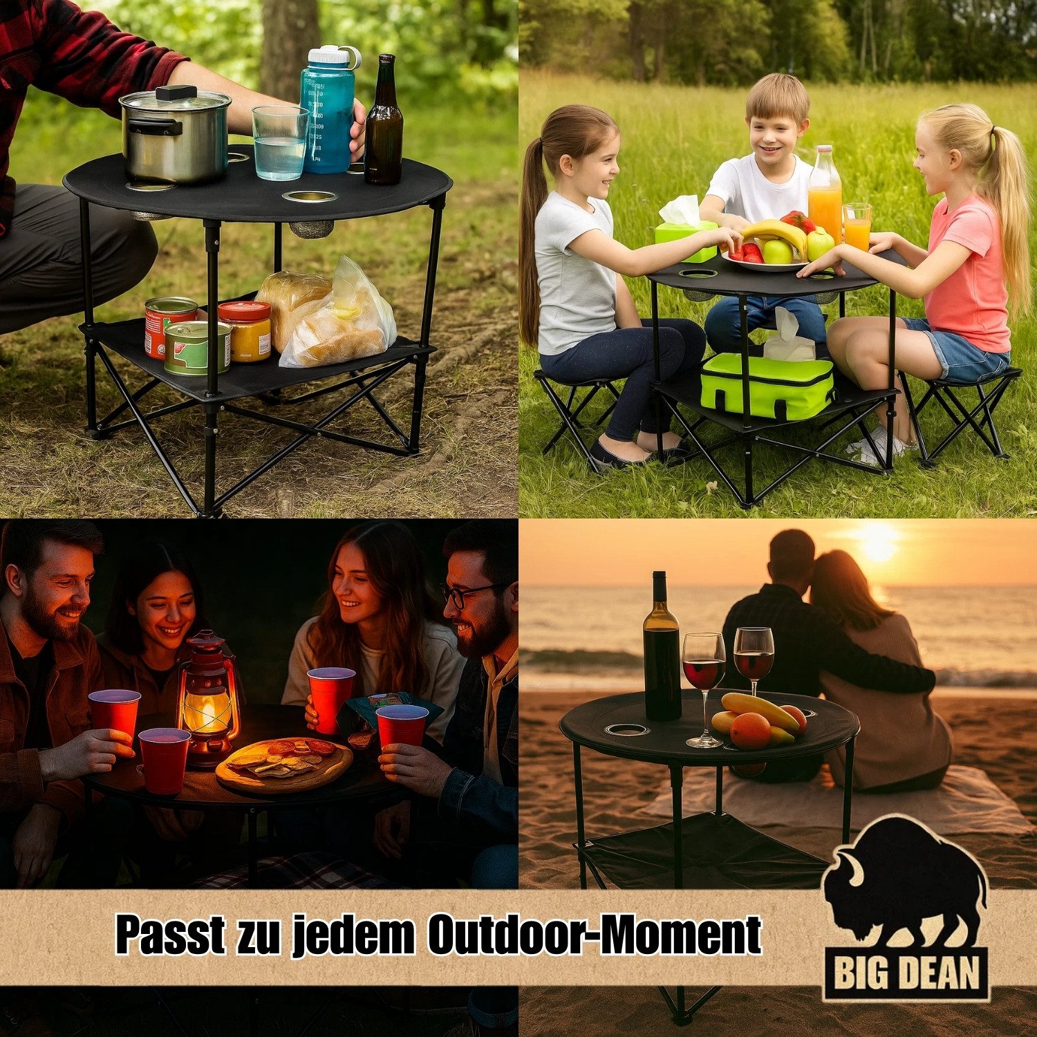 BigDean Campingtisch faltbar 4 Getränkehalter 2fache Ablage Camping Tisch Campingtisch (Packung, 1-St., Camping, Falttisch), Kompakt, Clever, 40kg Belastbarkeit – Bild 5 von 5