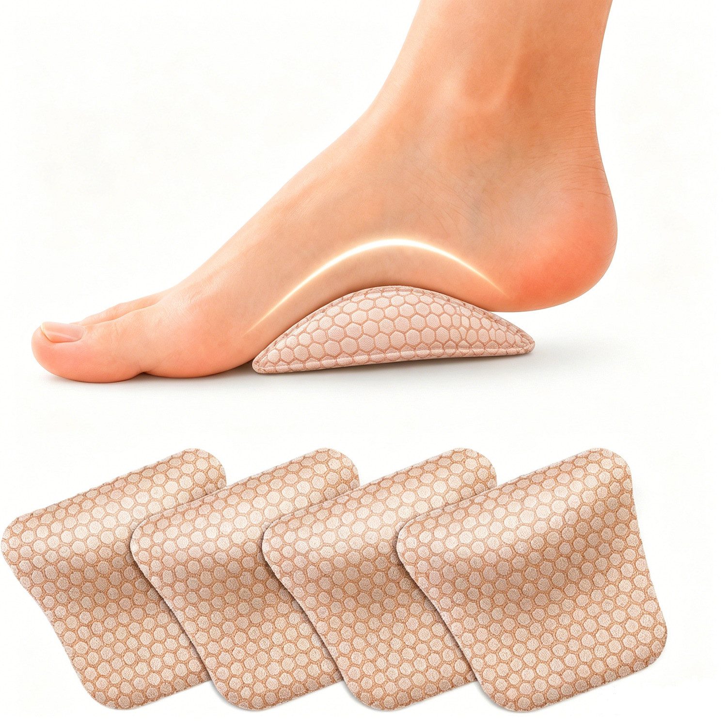 COOL-i ® Einlegesohlen 2 Paar Gel Fußgewölbe Pads, selbstklebende Fußgewölbeunterstützung, zuschneidbar, wiederverwendbar, transparent