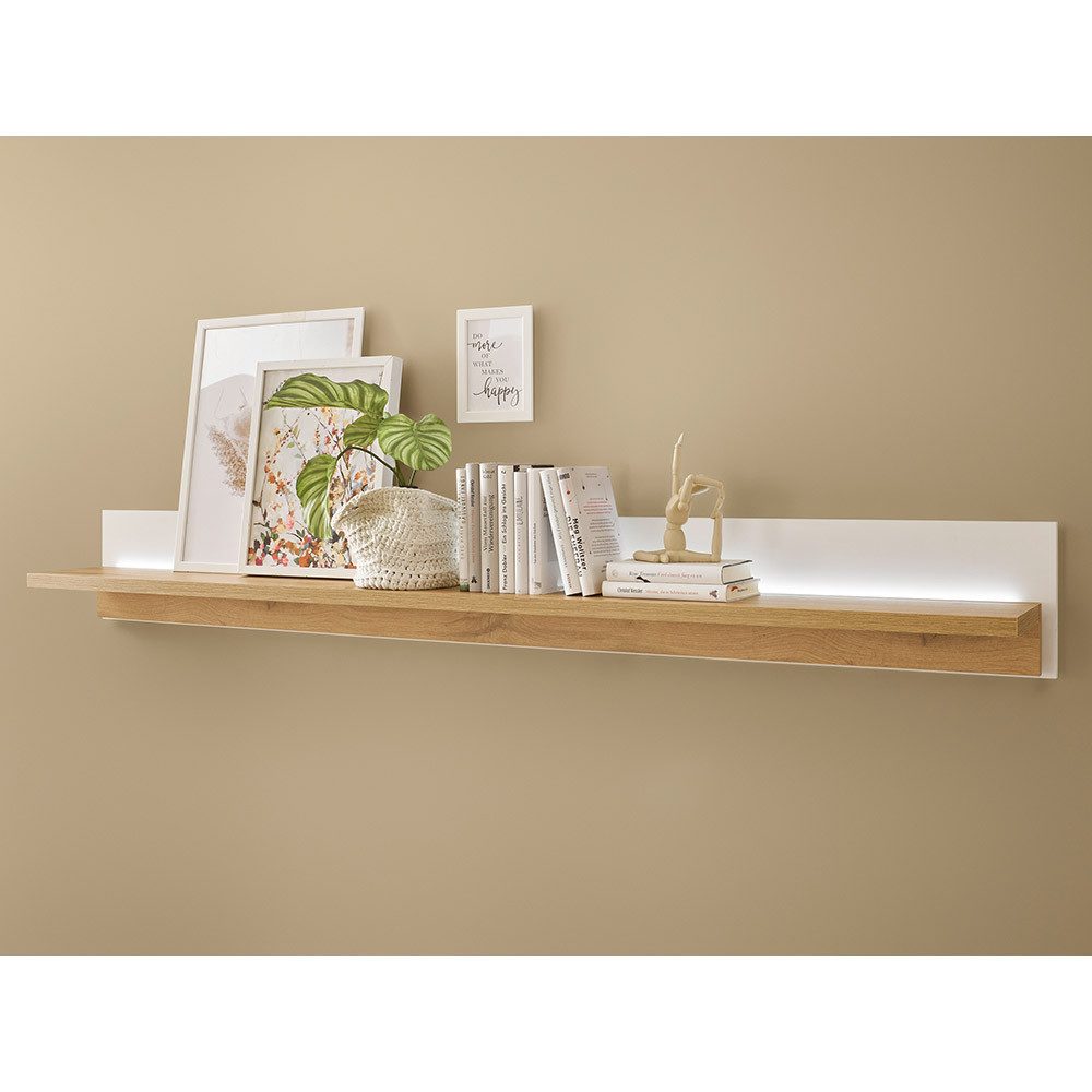 Lomadox Wandregal LOVENO-61, Wandregal Regal 200 cm weis mit Eiche