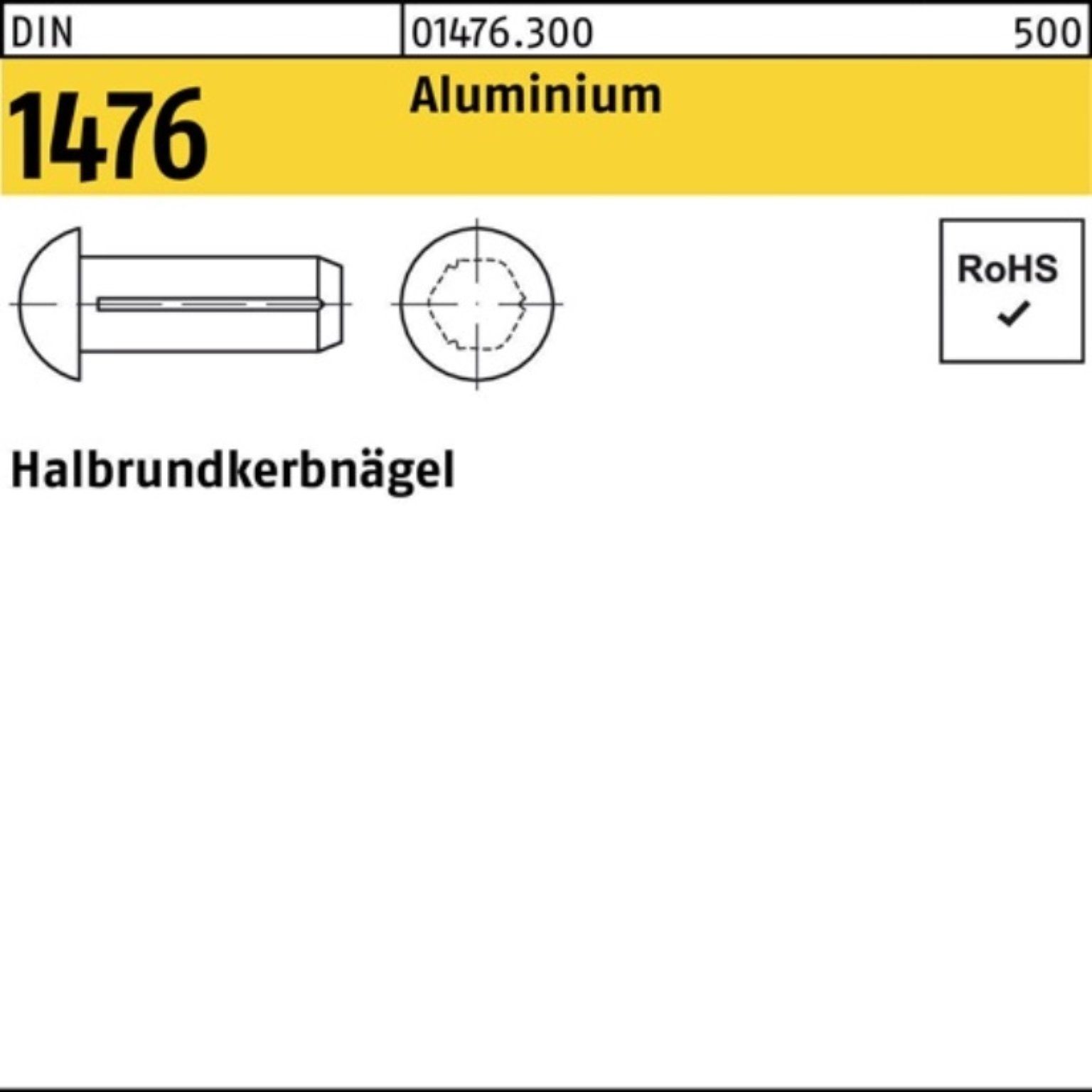 Reyher Nagel 500er Pack Halbrundkerbnagel DIN 1476 4x 10 Aluminium 500 Stück DIN 1