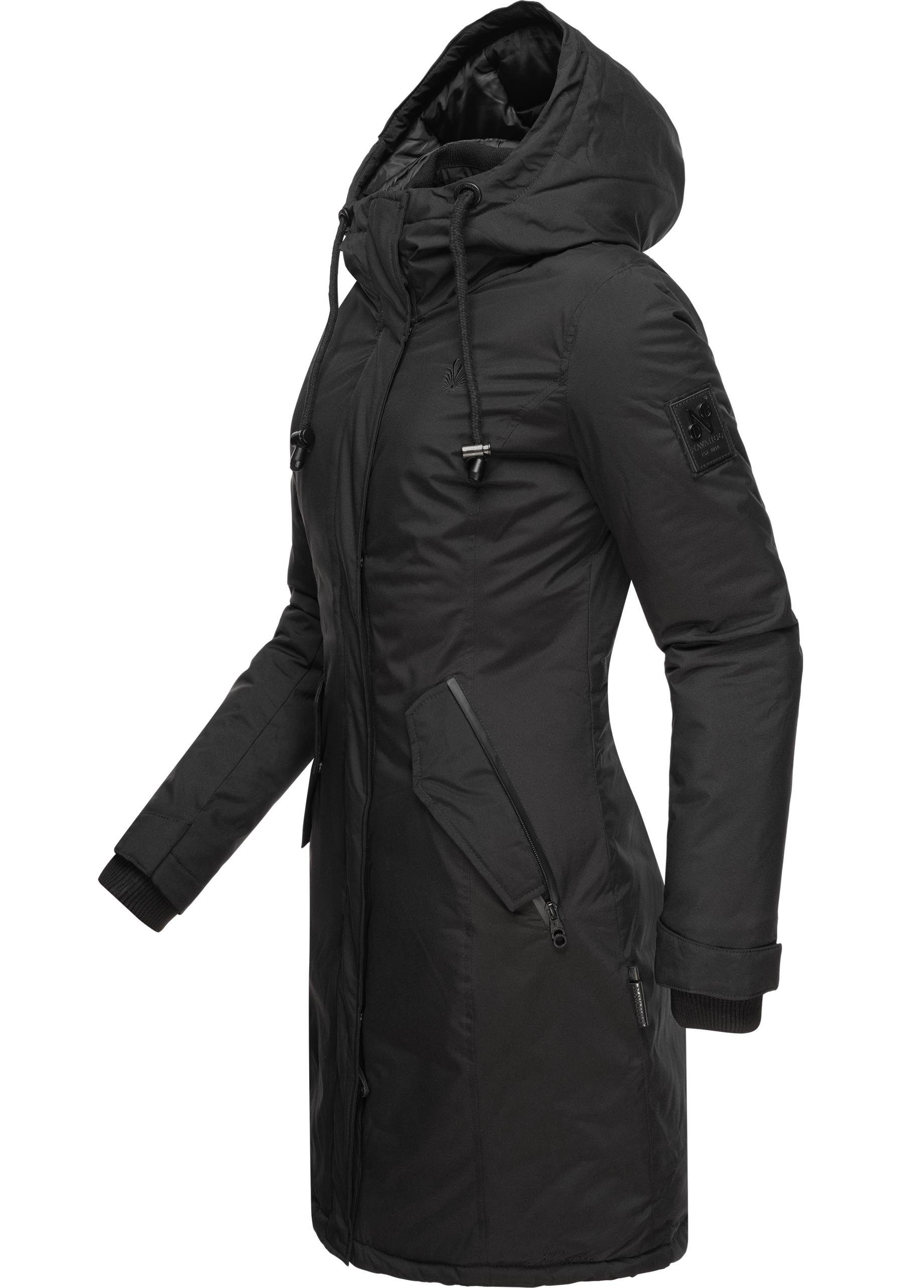 Navahoo Wintermantel Letiziaa sportlicher schwarz Winterparka mit gefütterter Kapuze