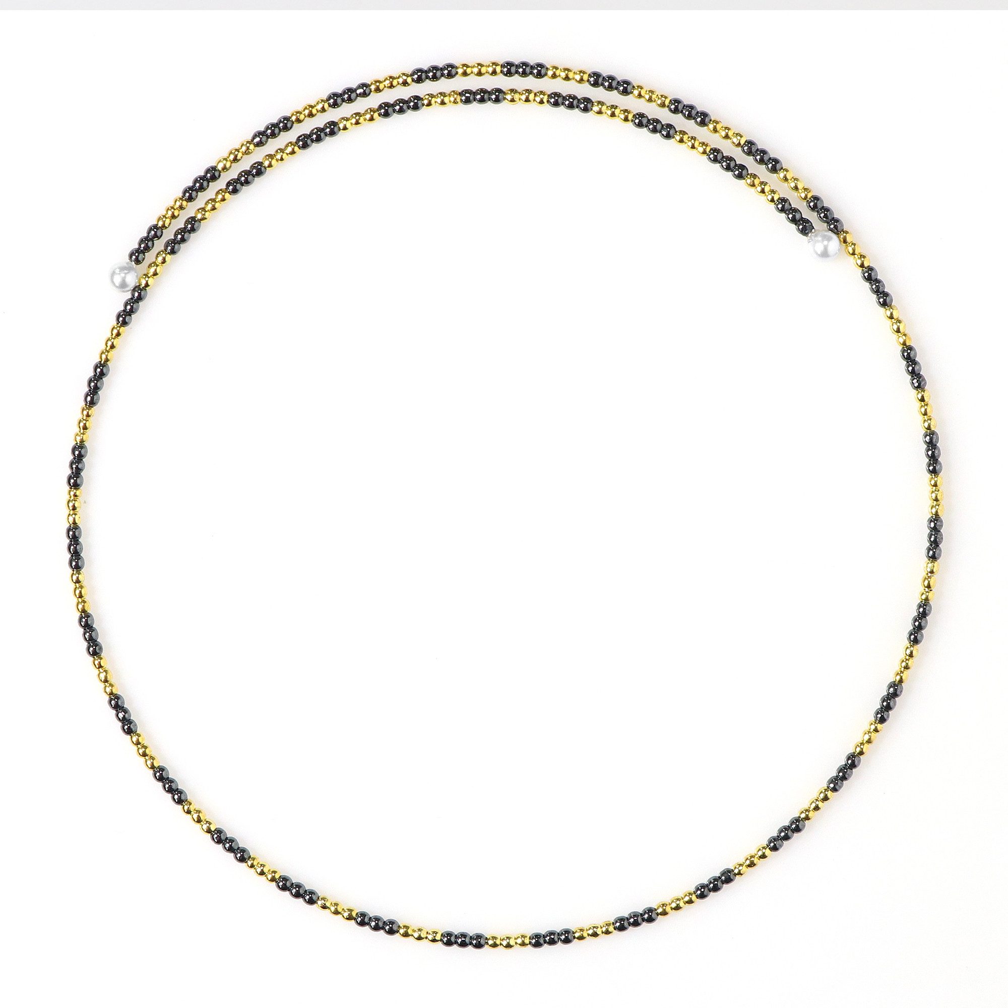 Halsreif Cavill Hämatit Halskette Damen mit goldenen & schwarzen Perlen, Stahl