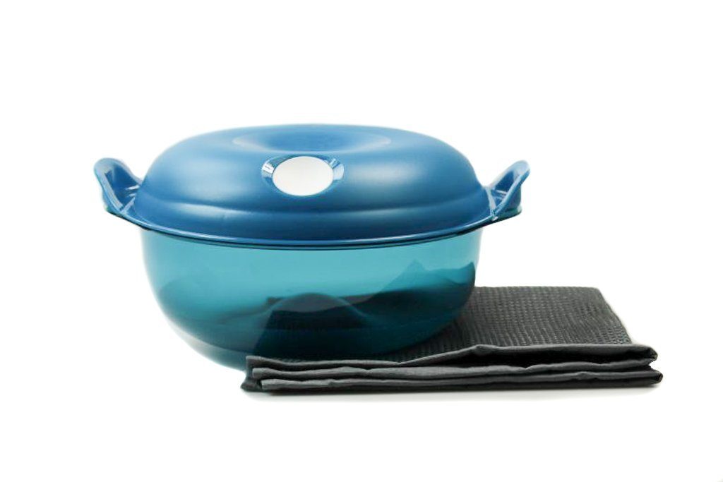 TUPPERWARE Back-Set Mikro-Fix 1,5 L blau rund + GLASTUCH