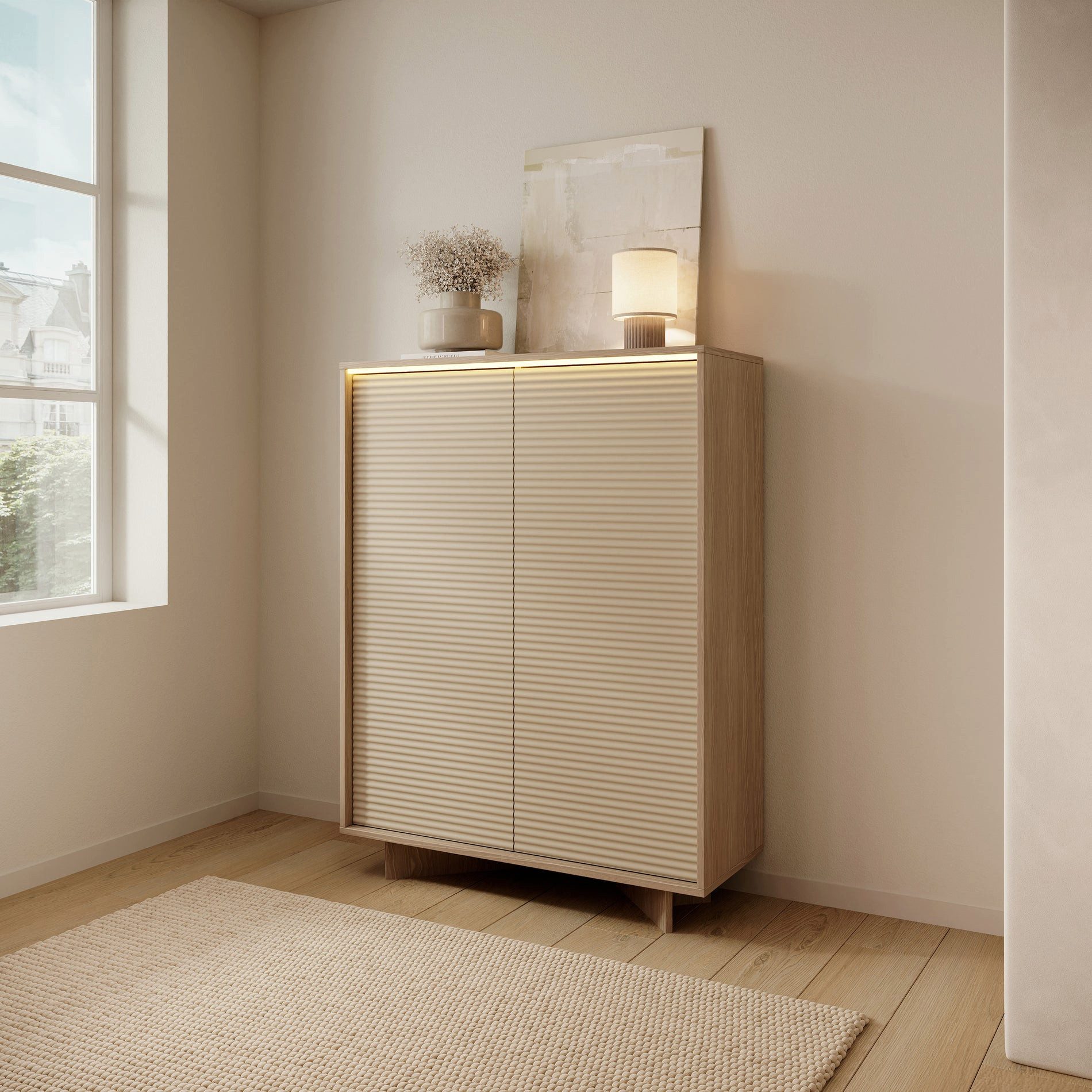 Selsey Sideboard Semi, 3 Türen, 3 Schubladen und LED-Beleuchtung, Breite 154 cm