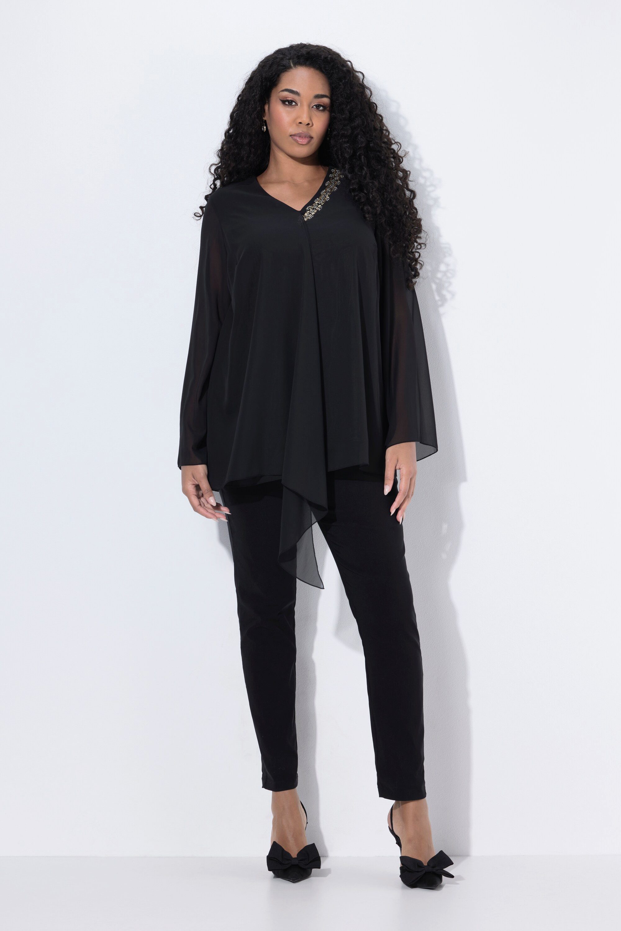 Ulla Popken Satinbluse Chiffonbluse doppellagig A-Linie günstig online kaufen