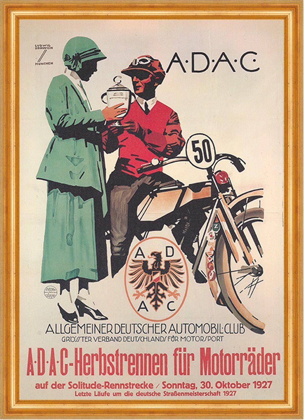 Kunstdruck ADAC Herbstrennen Motorräder Hohlwein Kunstdruck Werbung 010 Gerahmt