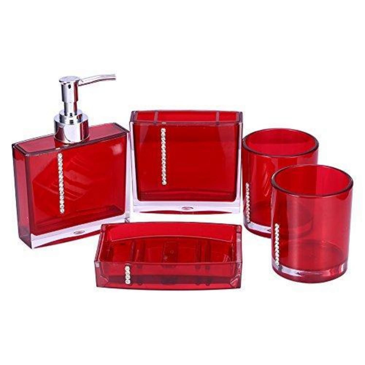 LuxusKollektion Zahnputzbecher Badezimmer-Zubehör-Set 5-teilig Rot, (1-St)