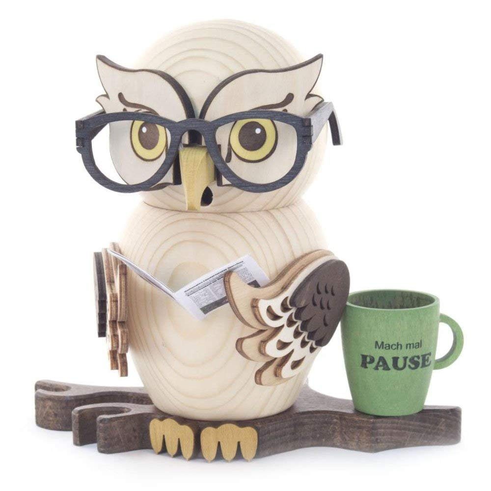 Kuhnert Räuchermännchen 37212, Eule mit Brille, Räucherfigur ca. 15cm, Made in Germany