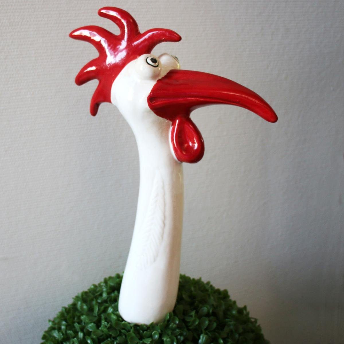 Keramik-Vogel Tangoo weiß Schnabel, (Stück) rotem Gartenfigur Hahn-Hals Tangoo mit