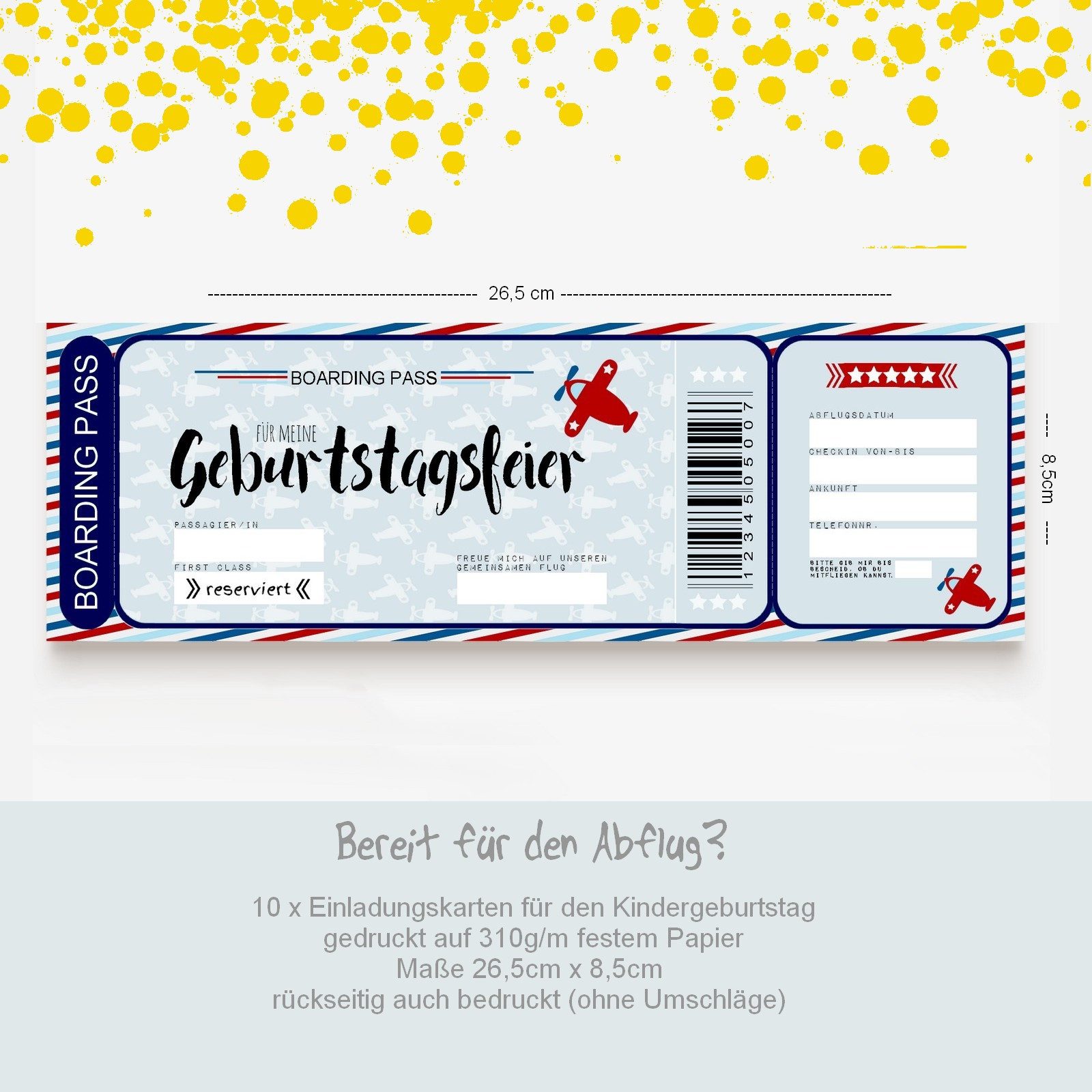 homestyle-accessoires Papierdekoration Kindergeburtstag Party 10erSet PILOT BOARDING Wimpelkette Einladung, Tischkarten Pilotenausweisen Cupcaketopper MIT LIEBE GEFERTIGT