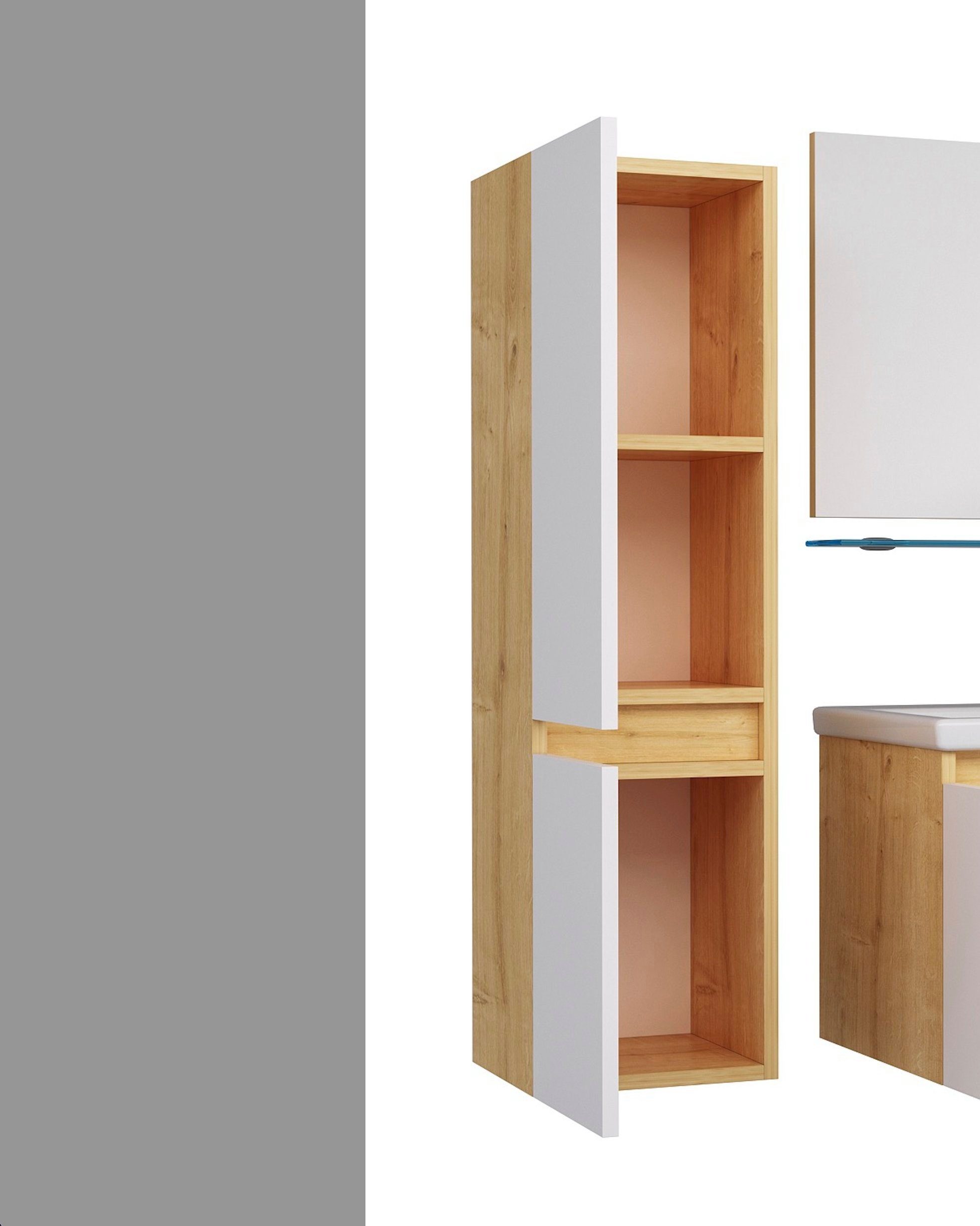 Homeline Hängeschrank Hängeschrank Weiß / Eiche Hochschrank Badezimmerschrank badmöbel – Bild 3 von 5
