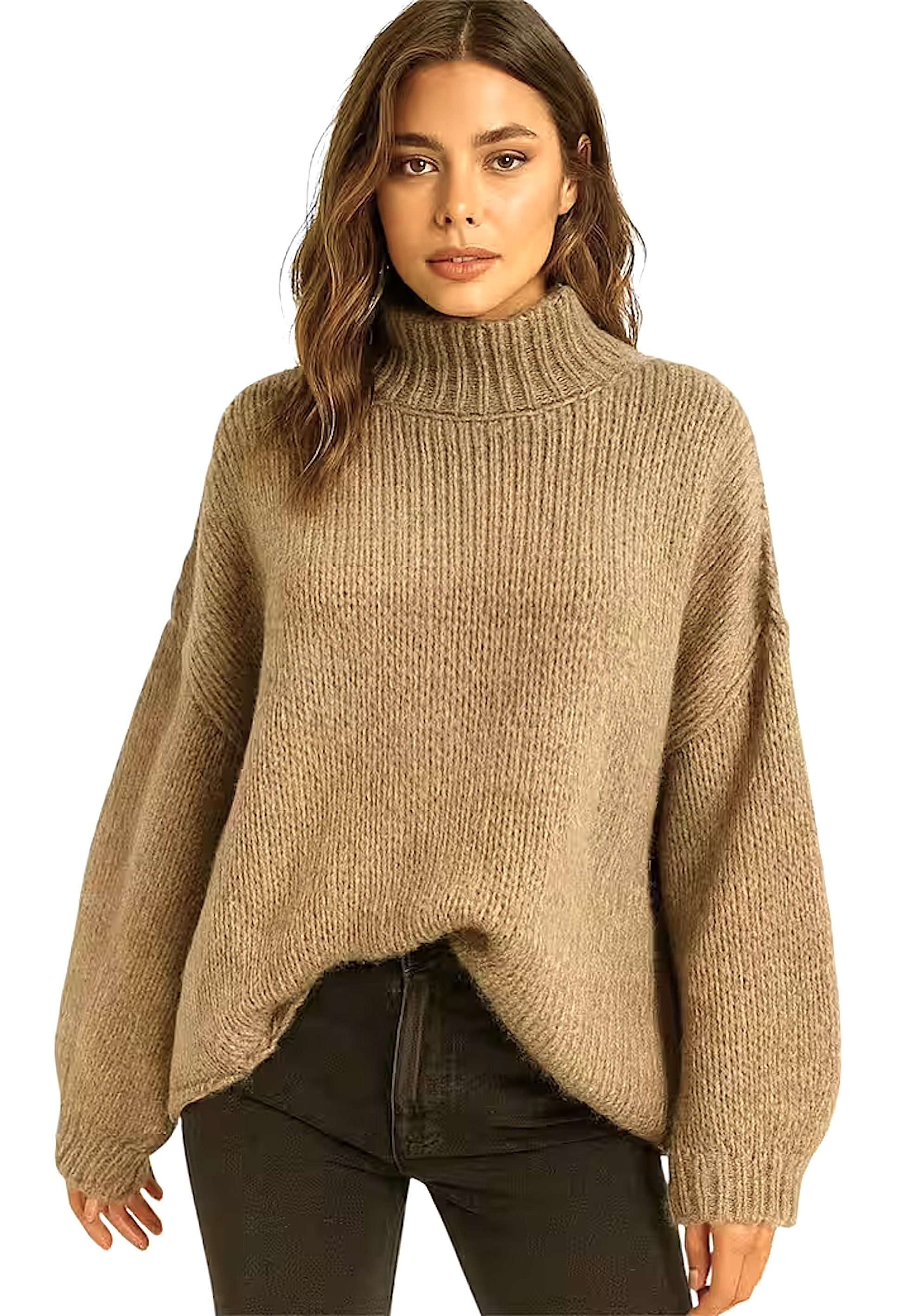 Worldclassca Длинные WORLDCLASSCA Damen Oversize Strickpulllover Lang Pulli mit Steh Kragen Neue Kollektion - Stilvolle und gemütliche Strickmode für Damen