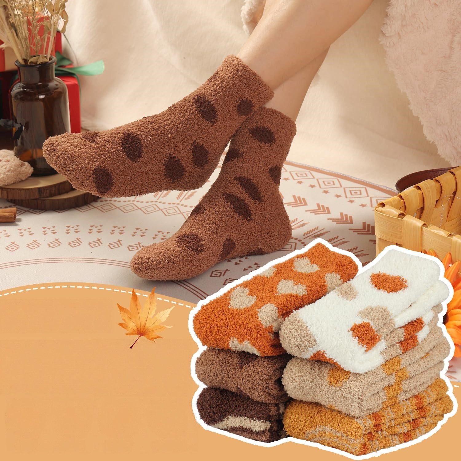 FOUORTUNATE-BEE Thermosocken 6 Paar Damen Kuschelsocken, warm, weich, Herbst und Winter, 36–42 Flauschige Damen-Wintersocken, 6 Paar, als Schlafsocken und Gesch – Bild 4 von 5