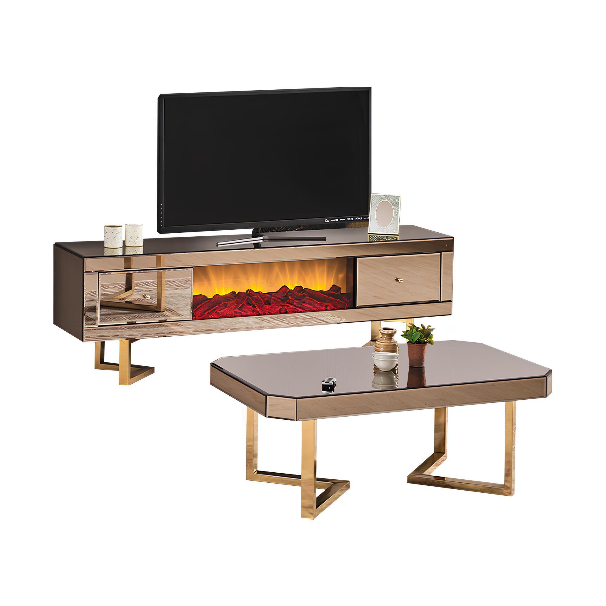 Xlmoebel TV-Schrank Elegantes Wohnzimmermöbel-Set in Gold mit TV-Ständer und Couchtisch (Set 2tlg TV-Ständer + Couchtisch) Hergestellt in Europa