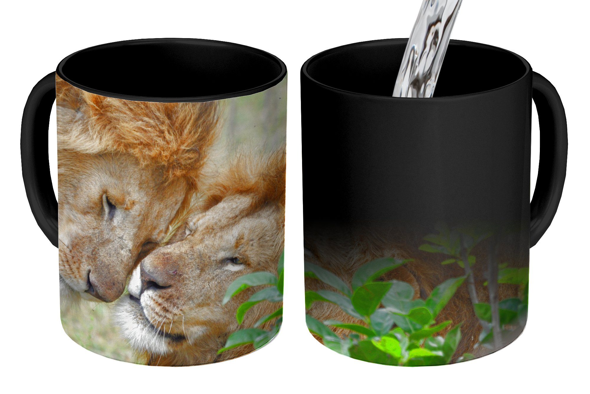 MuchoWow Tasse Löwen - Gras Kaffeetassen, Teetasse, Farbwechsel, - Zaubertasse, Geschenk Tiere, Keramik