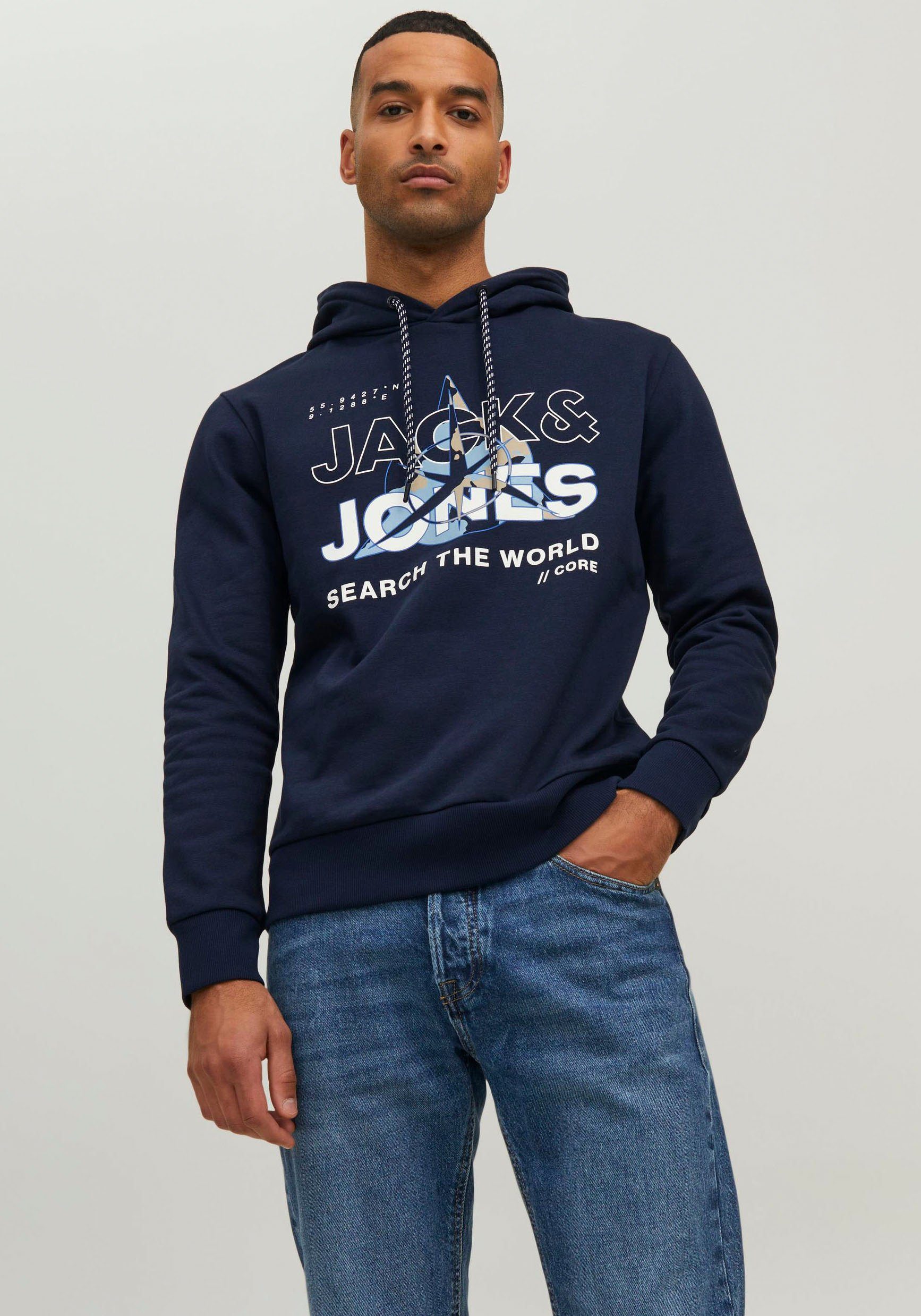 Jack & Jones Kapuzensweatshirt JCOHUNT SWEAT HOOD LN Navy Blazer