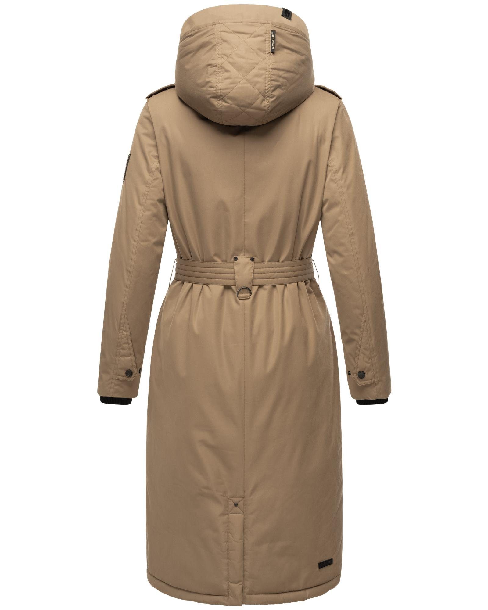 Navahoo Wintermantel Hokulanii Langer Winter Damenmantel mit Taillengürtel