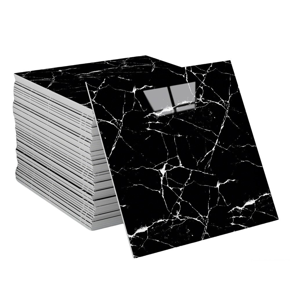 Agger Wandfliese Selbstklebend, Tile Stickers 10 Stück, Peel and Stick Tiles 30X30CM, 30x30, Schwarz, Wasserfest & Schmutzabweisend, Fliesenaufkleber Marmor