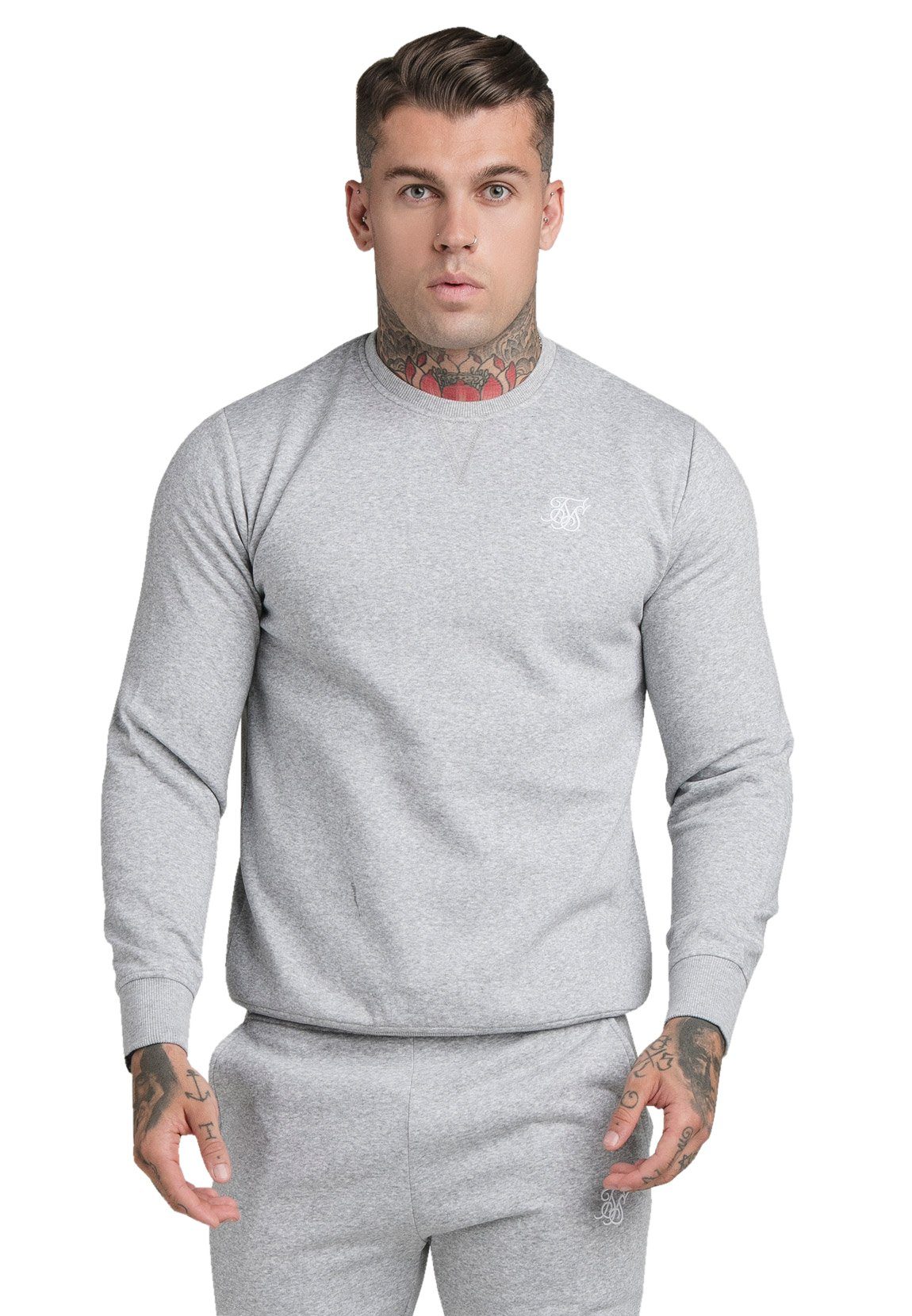 Siksilk Sweater SikSilk Crewneck Herren CREW SWEATER SS-18903 Grey Marl