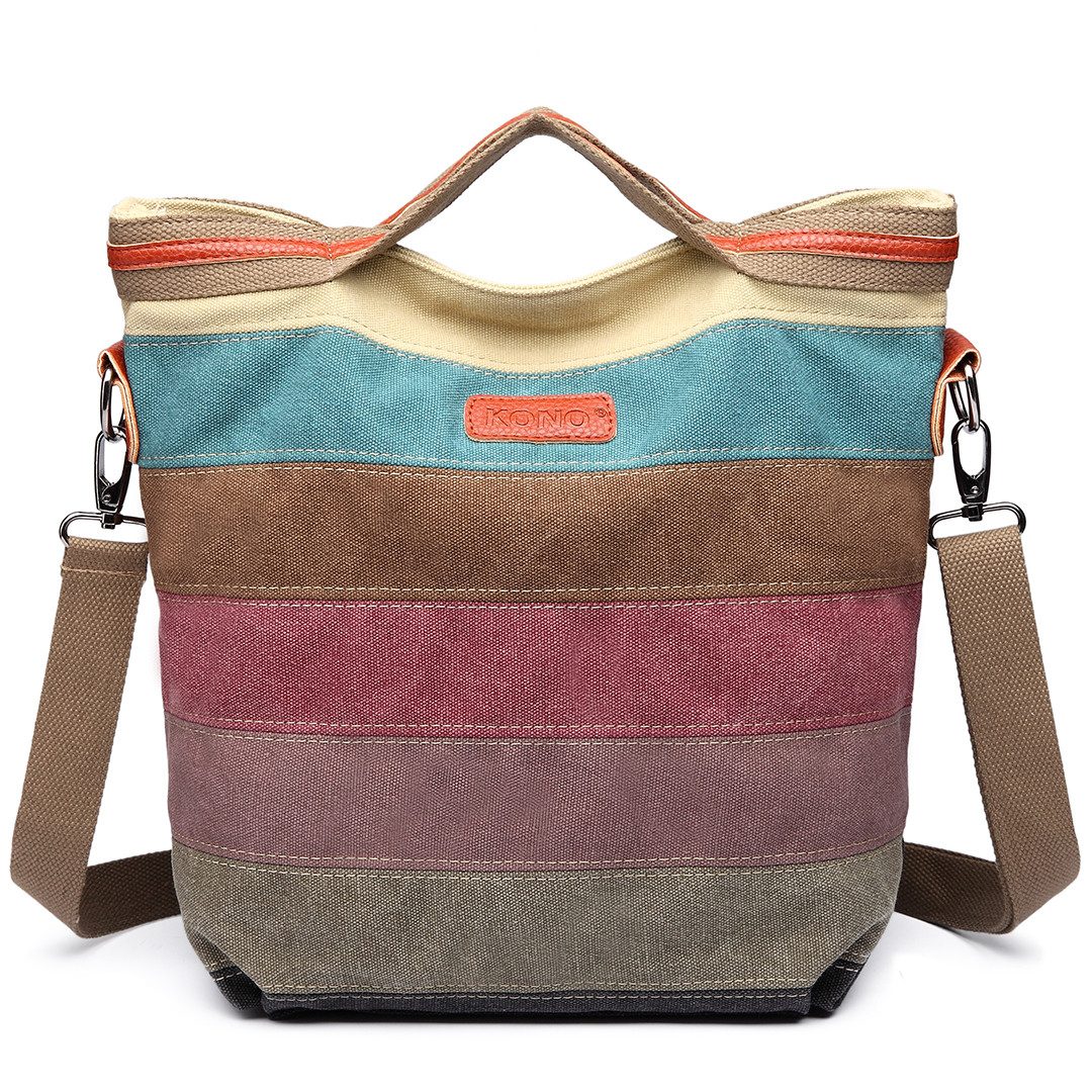 KONO Shopper Mehrfarbengestreifte Segeltuch Handtaschen Kreuzkörper für Fra günstig online kaufen