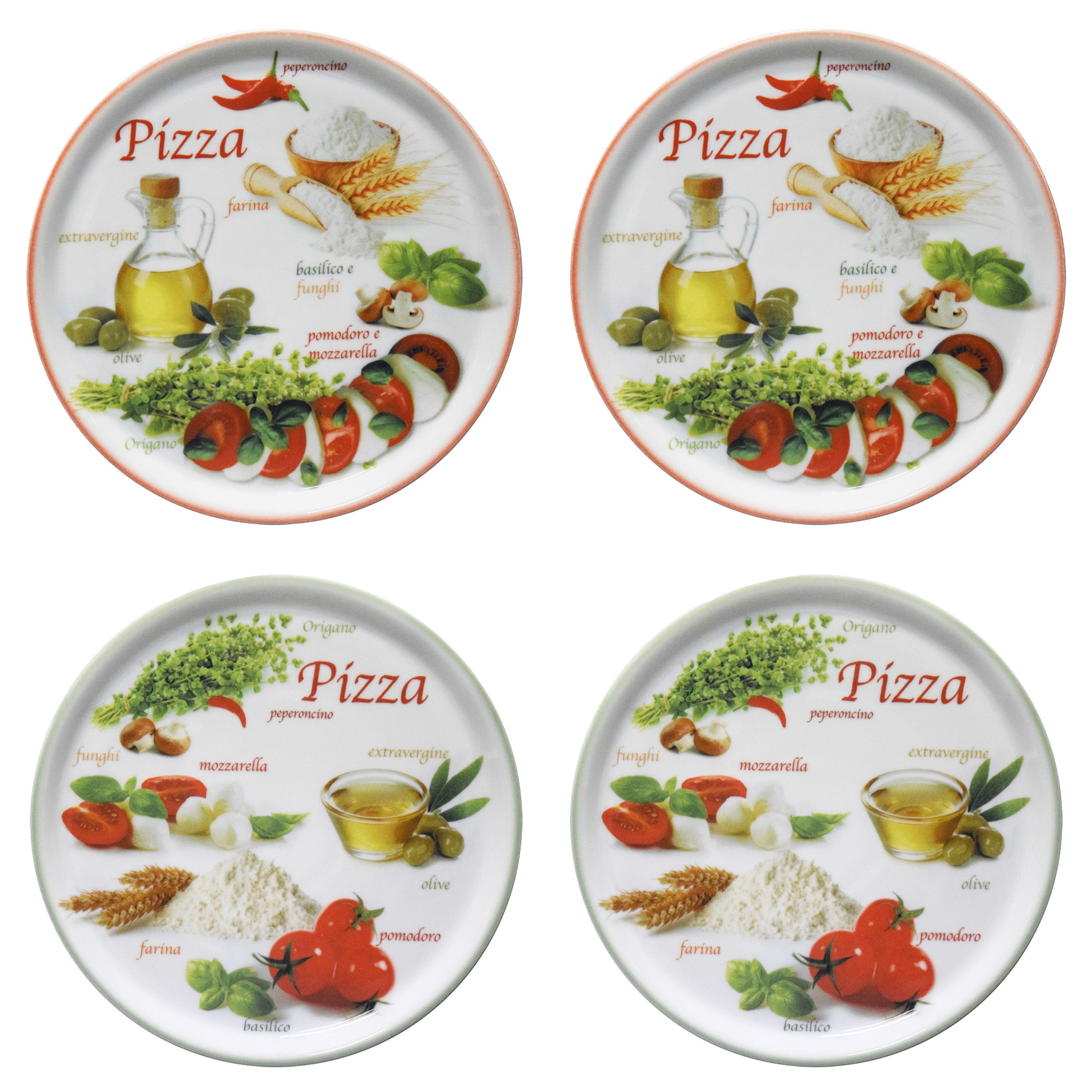 MamboCat Pizzateller 4er Set Pizzateller Napoli Green & Red Ø 32 cm Platte Porzellan