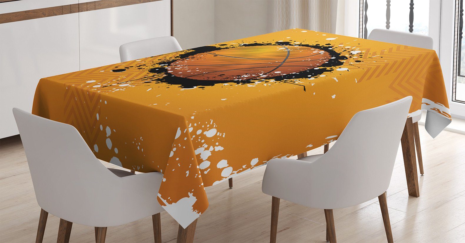 Abakuhaus Tischdecke Farbfest Waschbar Für den Außen Bereich geeignet Klare Farben, Orange Basketball Splash Stil