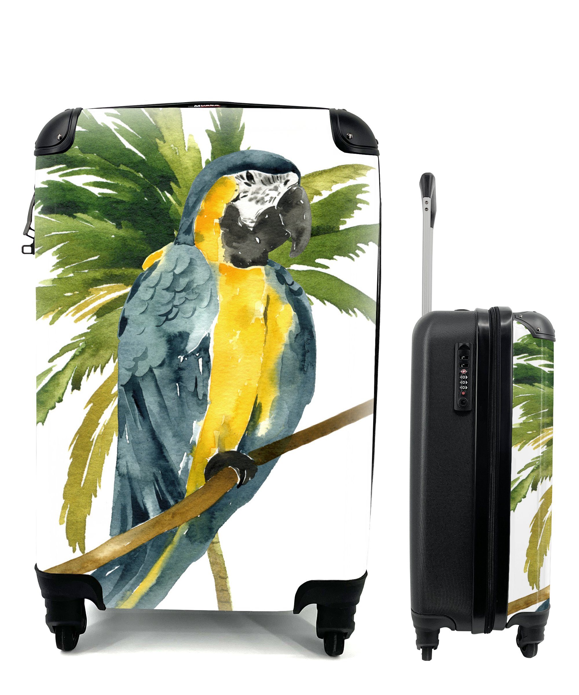 MuchoWow Handgepäckkoffer Dschungel - Papagei - Aquarell, 4 Rollen, Reisetasche mit rollen, Handgepäck für Ferien, Trolley, Reisekoffer