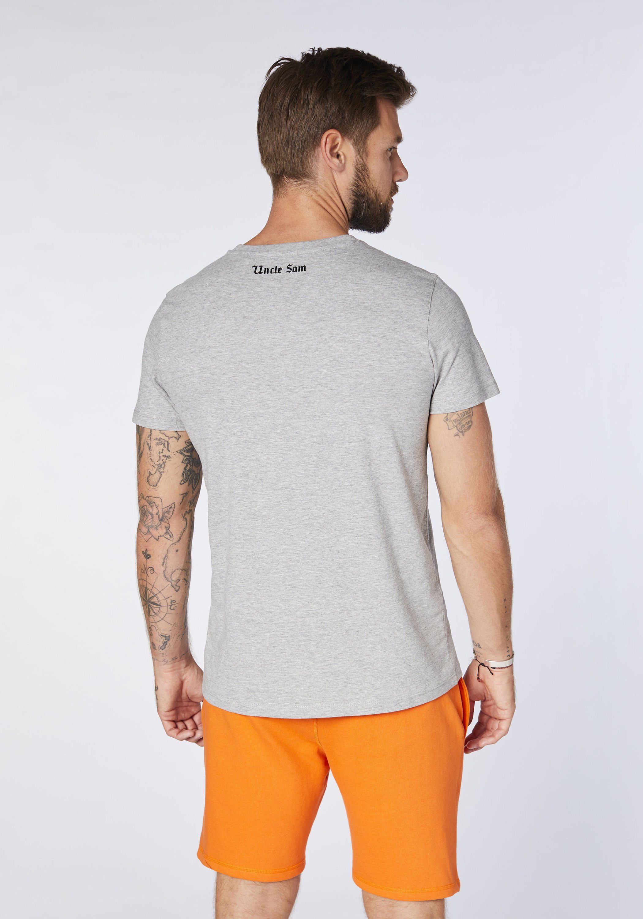 großem Uncle 17-4402M mit Gray Neutral Sam Frontprint Melange T-Shirt