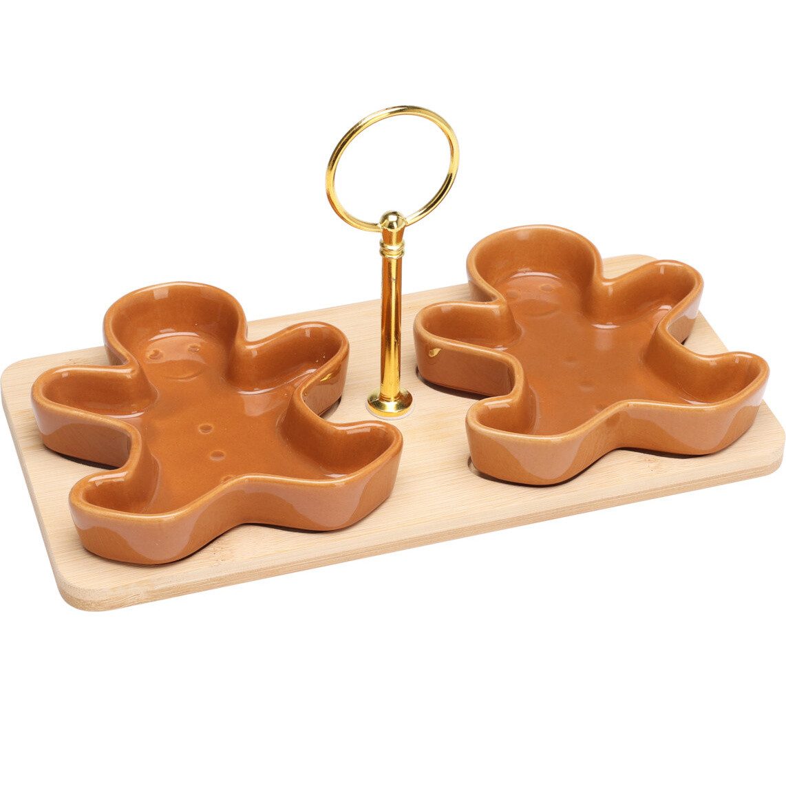 Excellent Houseware Snackschale ZIMORA Lebkuchen-Snackschalen auf Bambusbrett, 3 Stück, Keramik