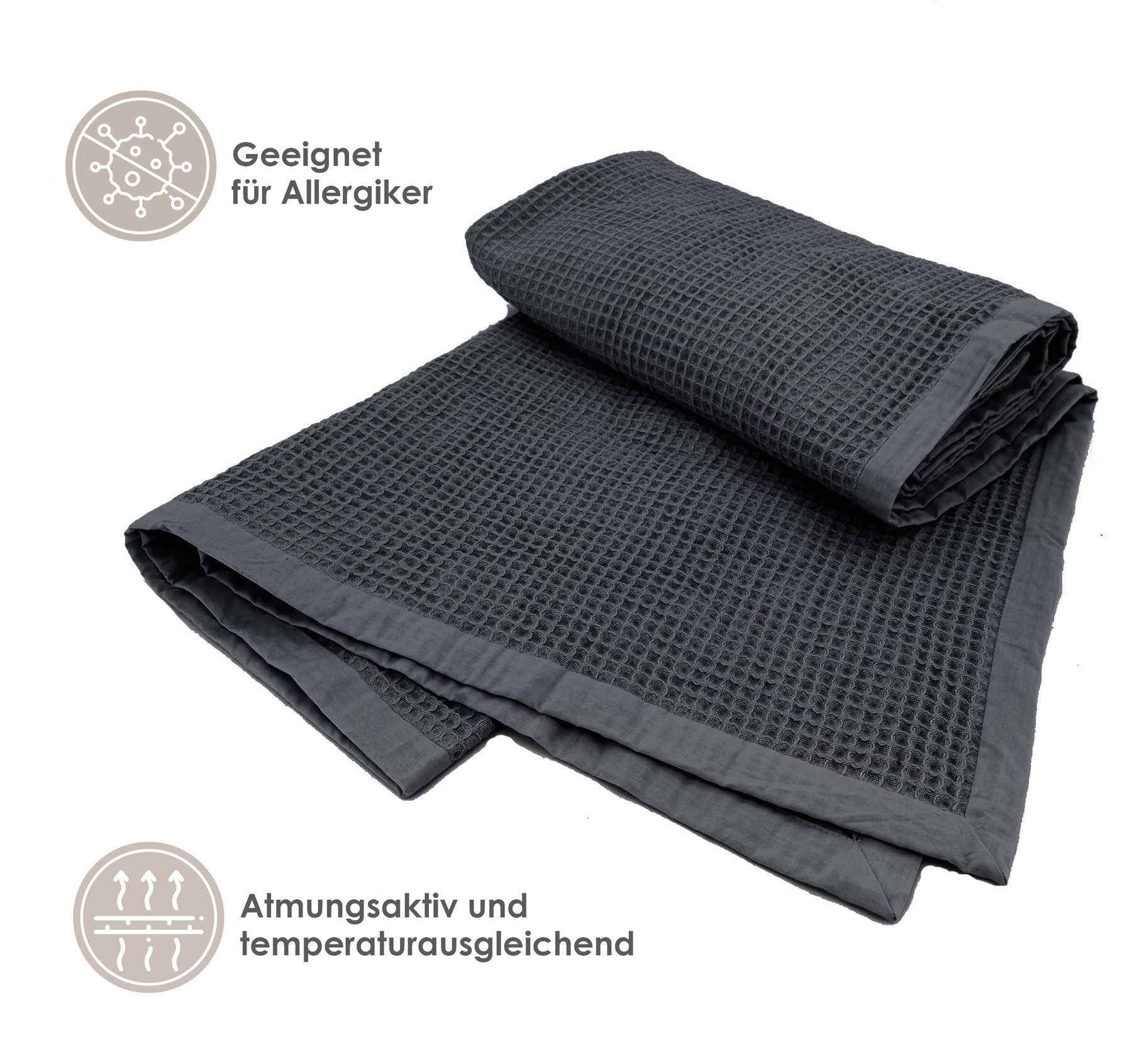 Wohndecke Waffelpique Sommerbettdecke Sofadecke Baumwolle, heimtexland, leichte Sommerdecke I atmungsaktiv I temperaturausgleichend