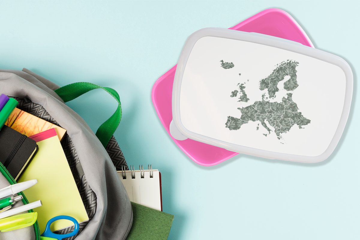 rosa Kunststoff Erwachsene, Mädchen, (2-tlg), - Brotdose Snackbox, Brotbox Lunchbox Kunststoff, für Karte Palmblatt, Europa Kinder, - MuchoWow
