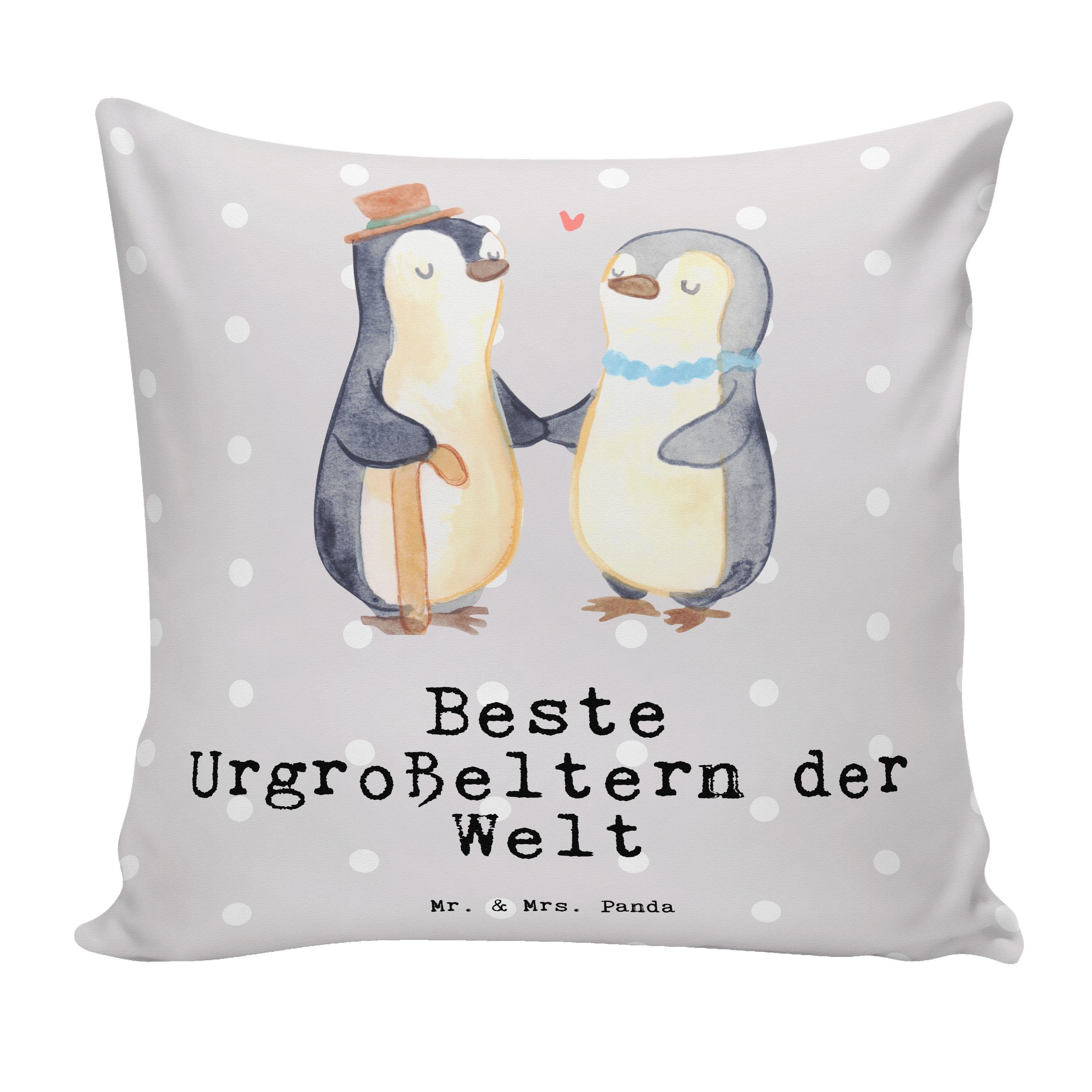 Mr. & Mrs. Panda Dekokissen Pinguin Beste Urgroßeltern der Welt - Grau Pastell - Geschenk, Dekoki