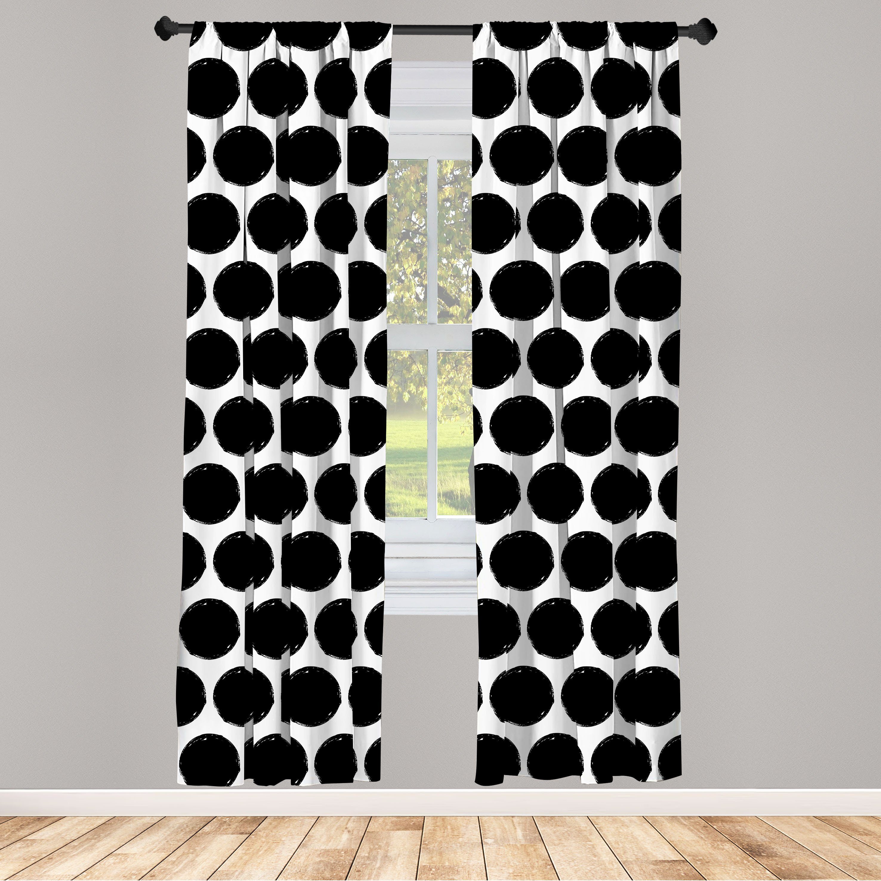 Gardine Vorhang für Wohnzimmer Schlafzimmer Dekor, Abakuhaus, Microfaser, Kreise Grungy Runde Formen | Fertiggardinen