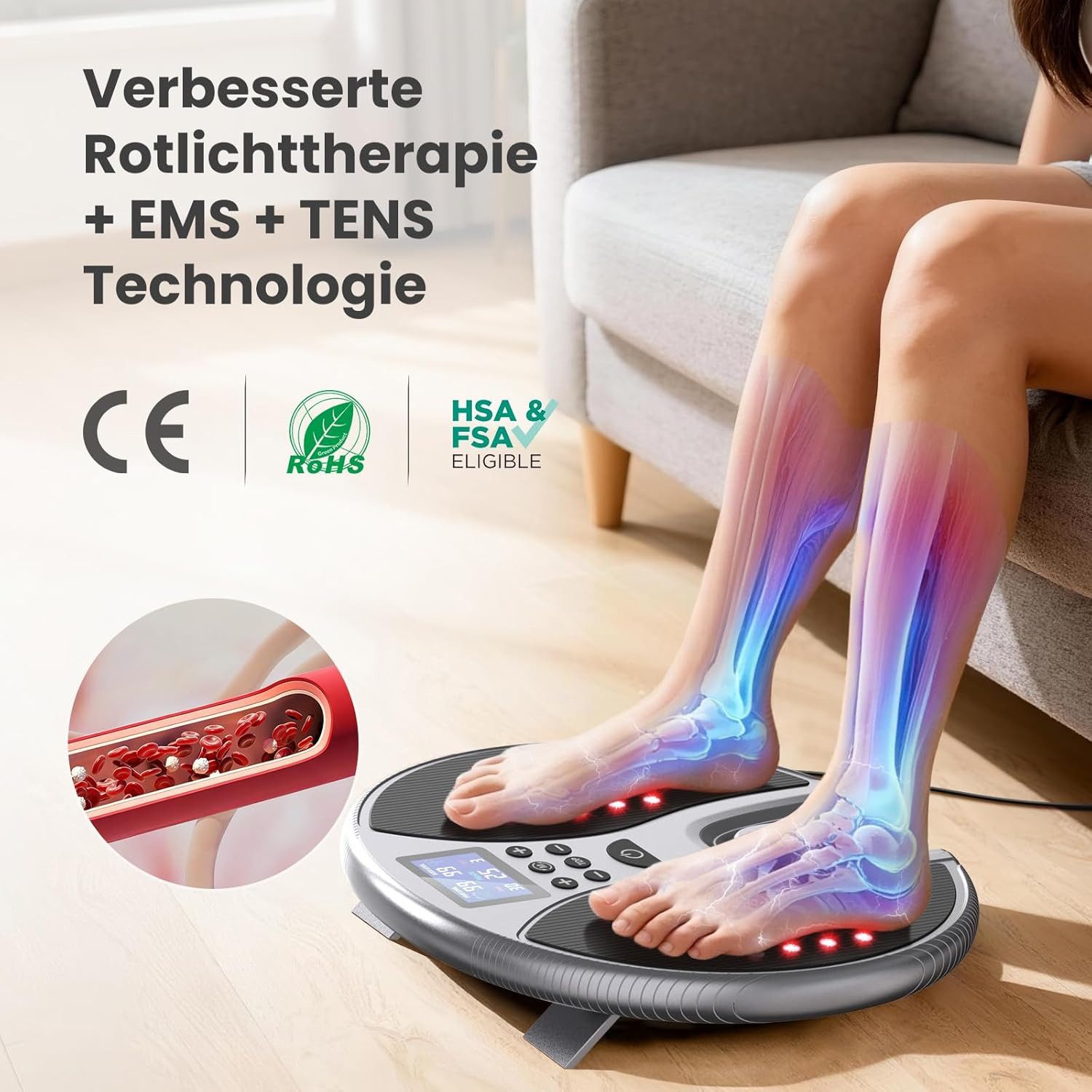 pedete Fußmassagegerät Rotlicht für Durchblutung, plantarfasziitis., Spar-Set, Durchblutungs-Stimulator,Elektrischer TENS Stimulator mit 4, mit Impulsmassage&TENS Technologie