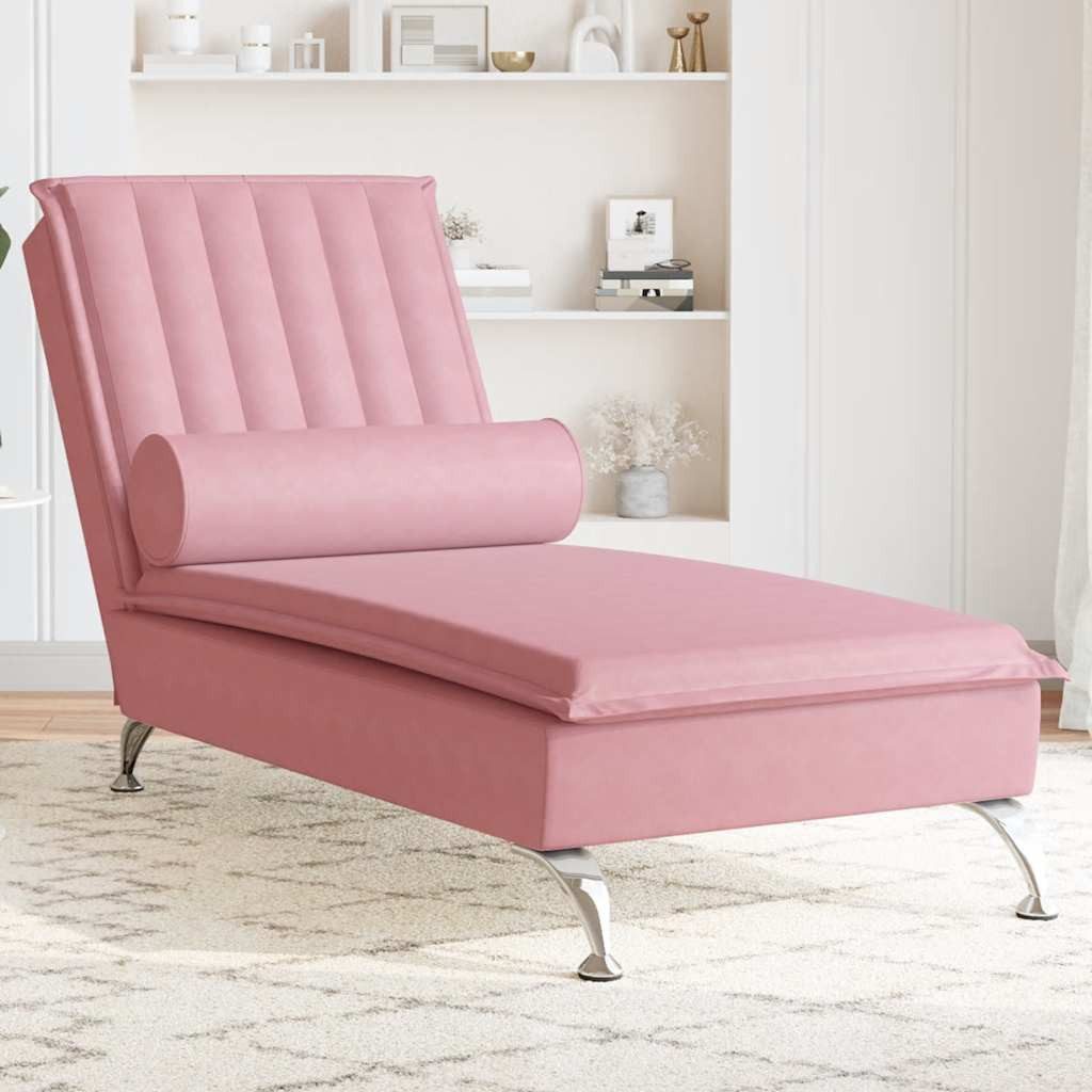 vidaXL Chaiselongue Massage-Chaiselongue mit Nackenrolle Rosa Samt, 1 Teile