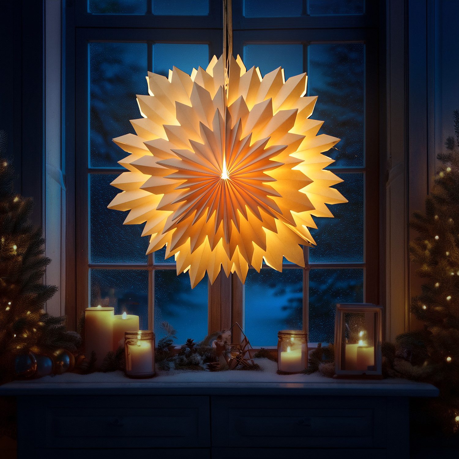 MARELIDA LED Stern LED Papierstern EISBLUME Weihnachtsstern Faltstern beleuchtet 58cm, LED Classic, warmweiß (2100K bis 3000K)