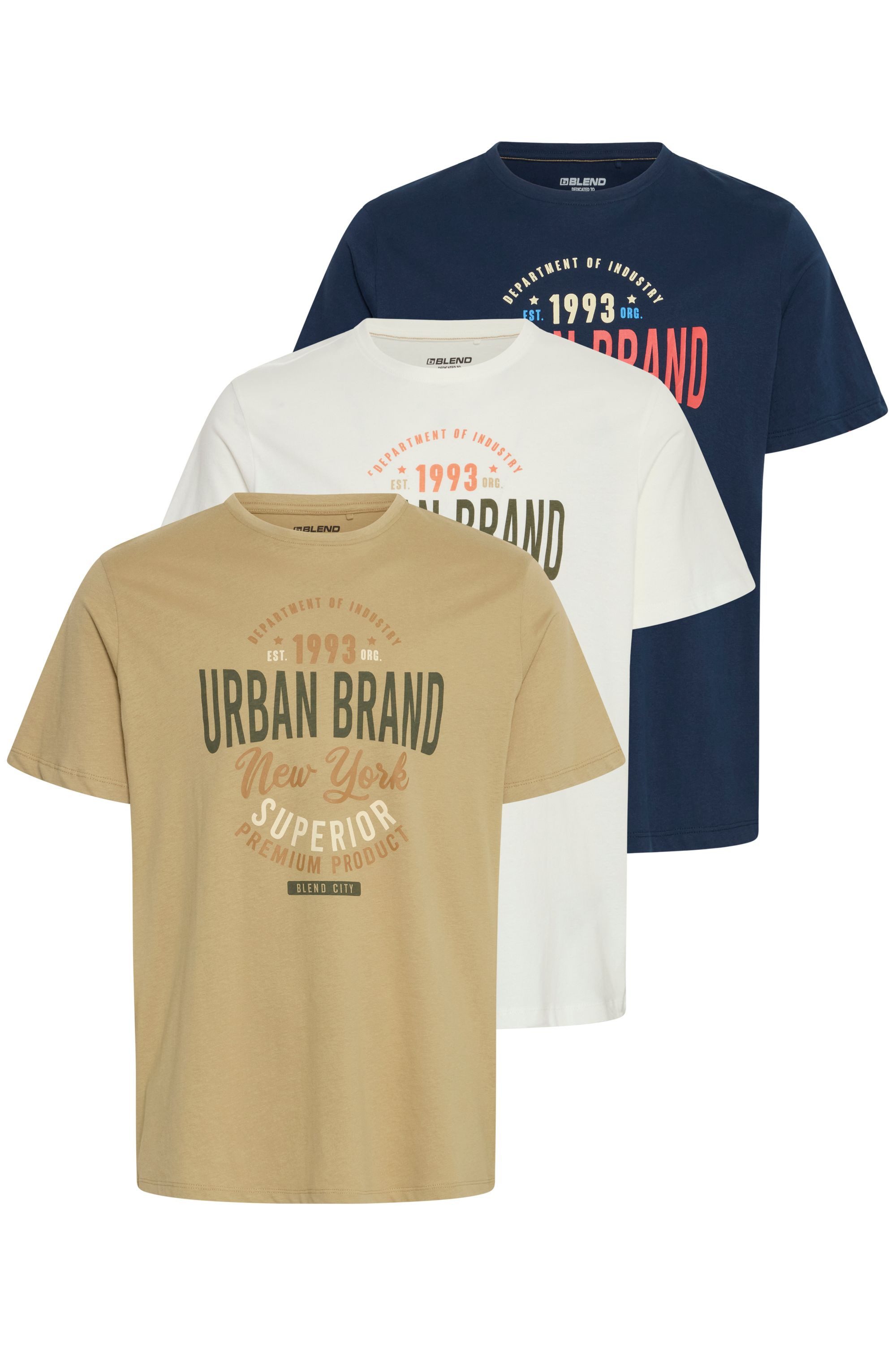 Blend Rundhalsshirt BHJarbin 3 Pack (1-tlg) Basic T-Shirt mit Rundhalsausschnitt