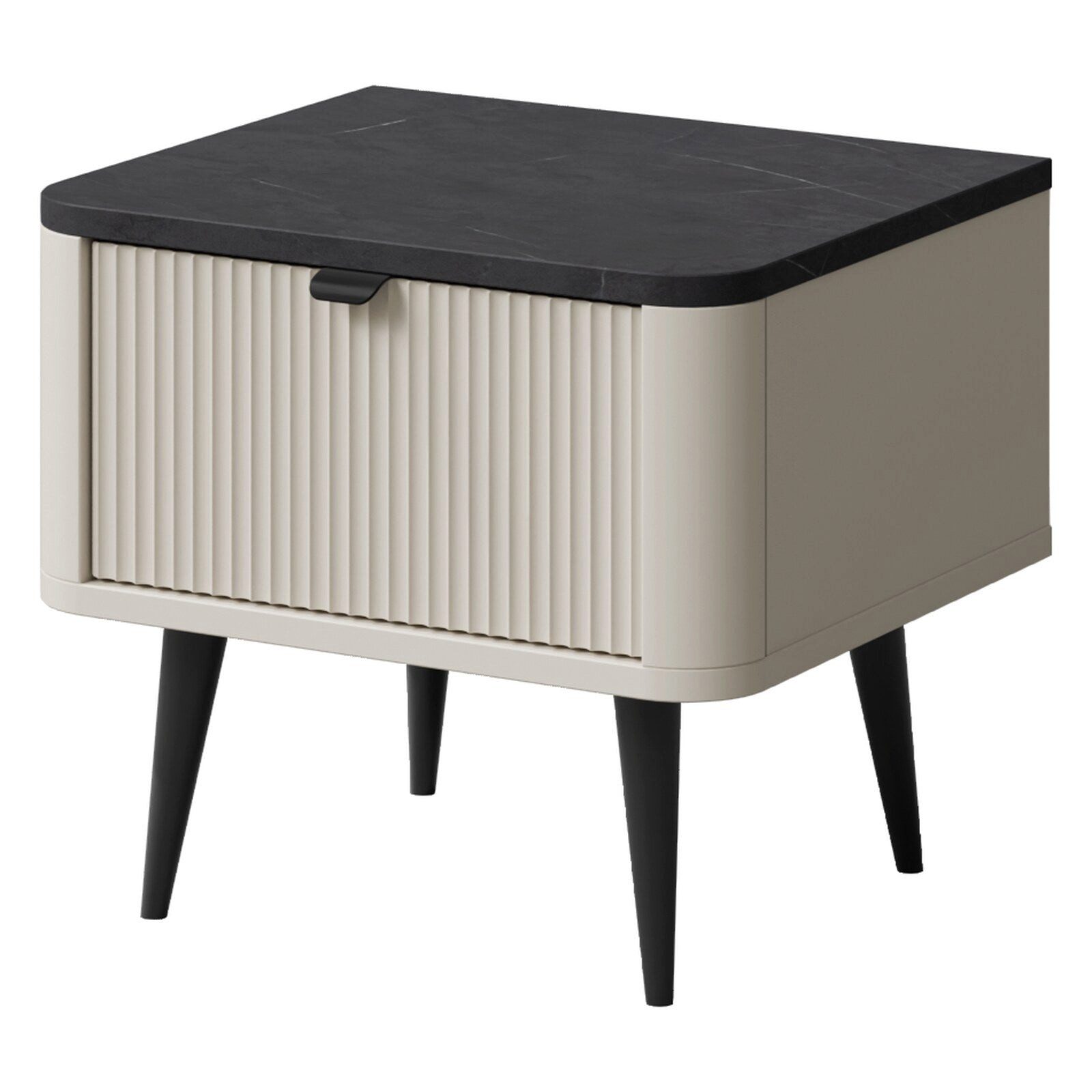 ROYAL24_MARKT Nachttisch Marly Nachttisch 50 cm mit 1 Schublade – Kaschmir / Grauer Stein