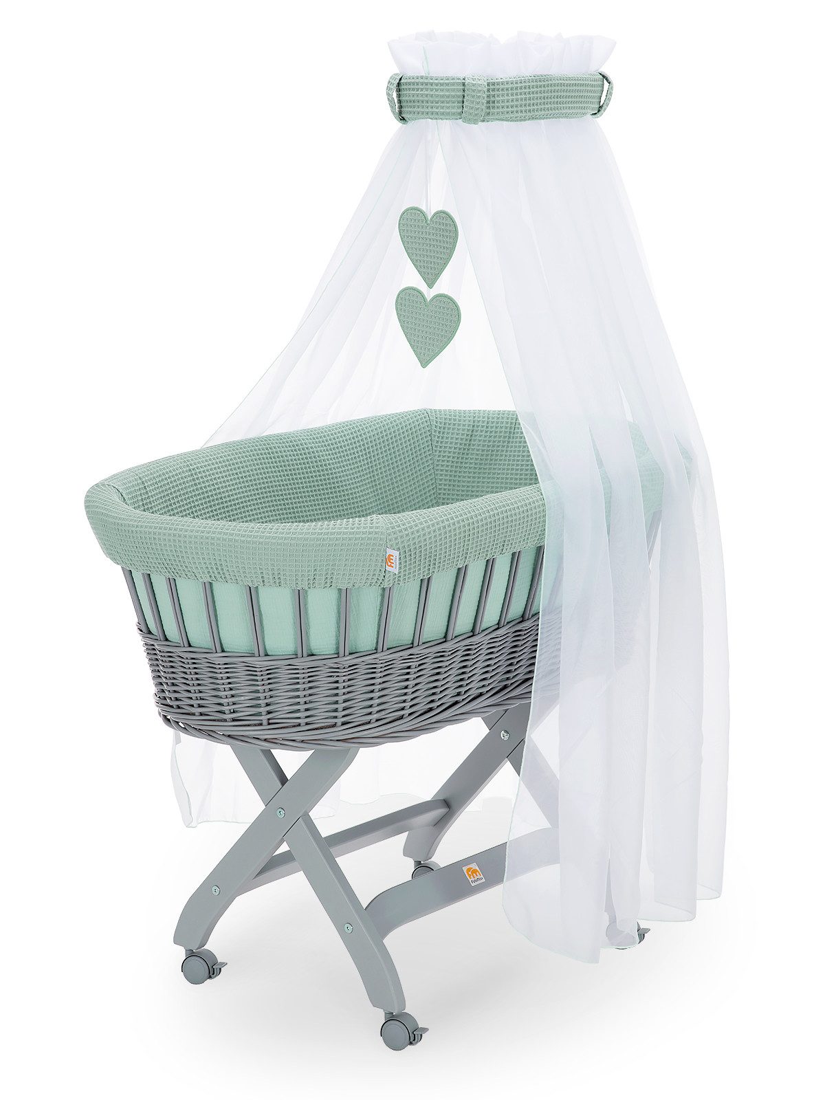 FabiMax Stubenwagen grau lackiert, Komplettset, Musselin & Waffelpiqué, Ink günstig online kaufen