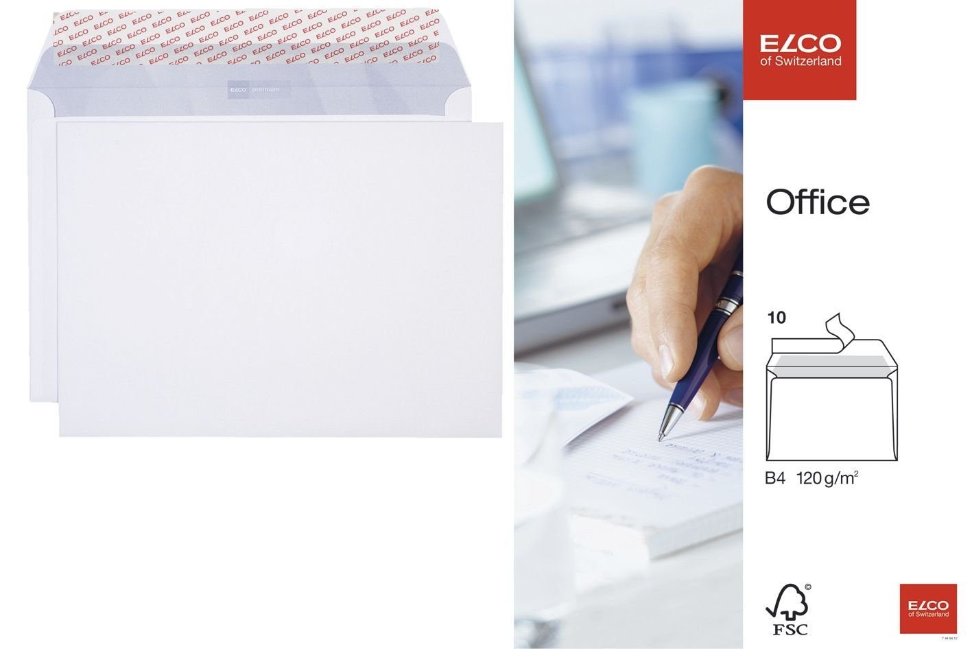ELCO Klemmen Briefumschlag Office - haftklebend, B4, Fenster, hochweiß, ohne 80