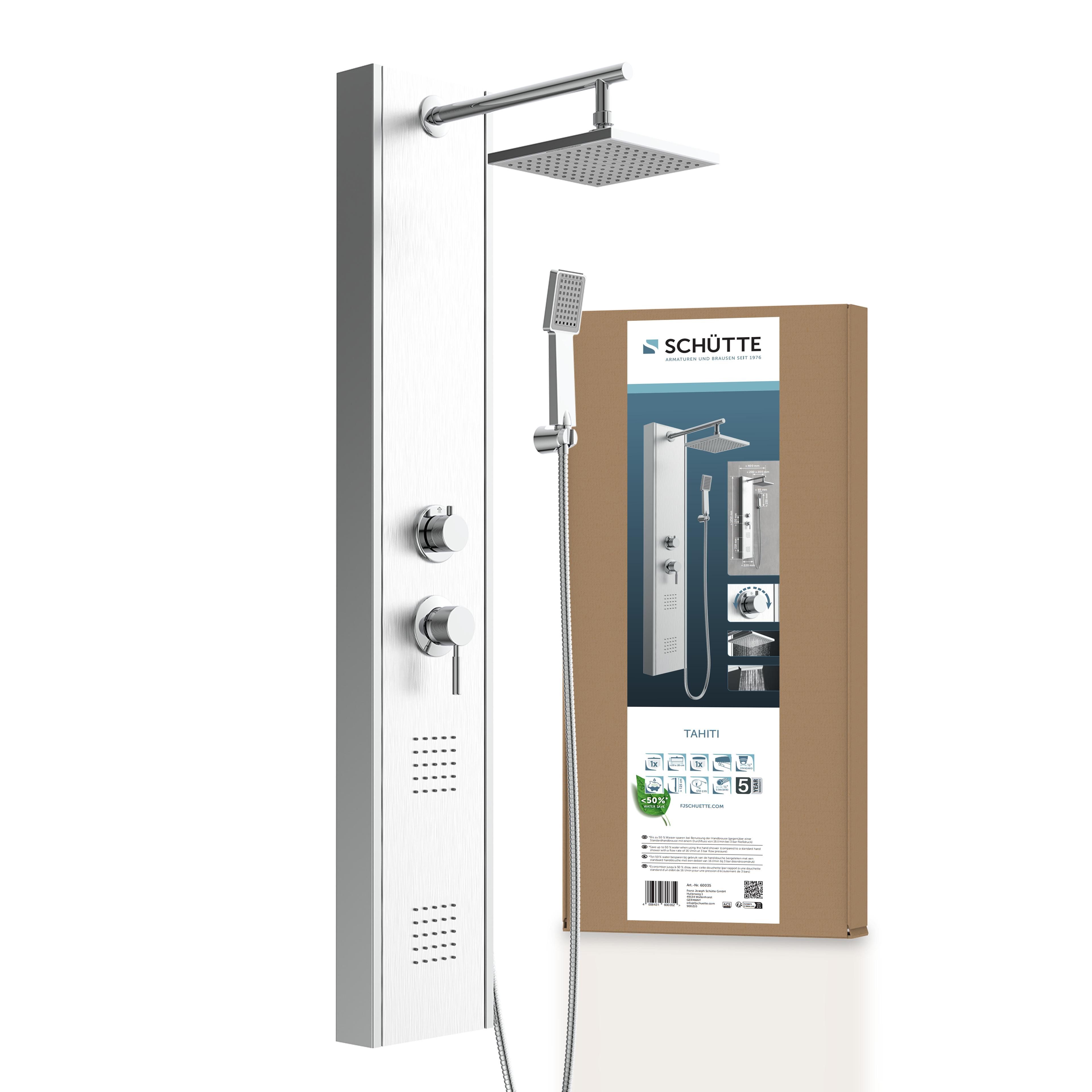 Schütte Duschsäule TAHITI, Höhe 125 cm, 2 Massage-Düsen, Antikalk-Noppen, Edelstahl, Wellness-Kopfbrause