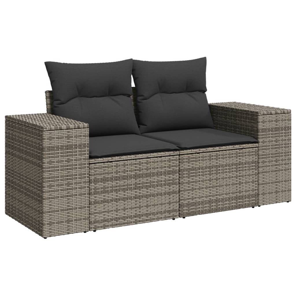 vidaXL Loungesofa Gartensofa 2-Sitzer mit Kissen Grau Poly Rattan, 1 Teile